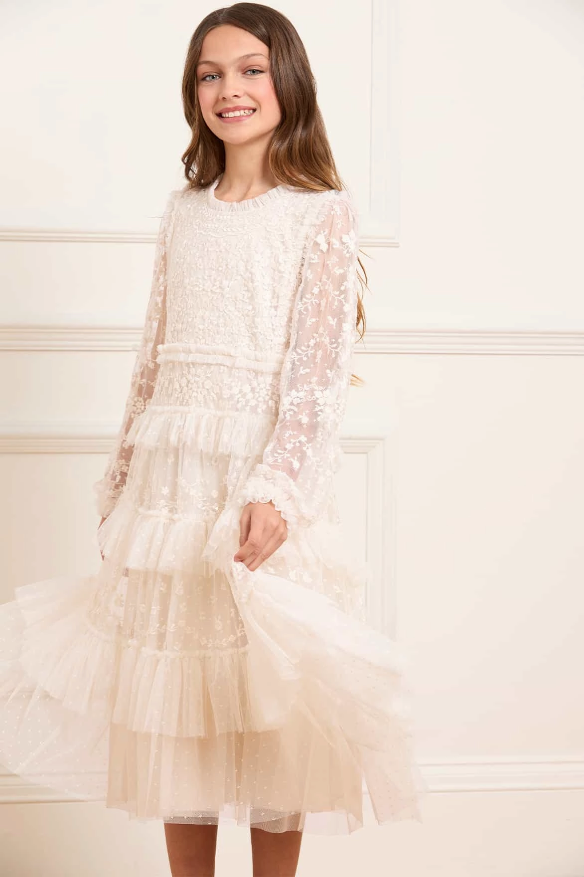 Slim Fit Shirt Blossom Lace Kids Dress