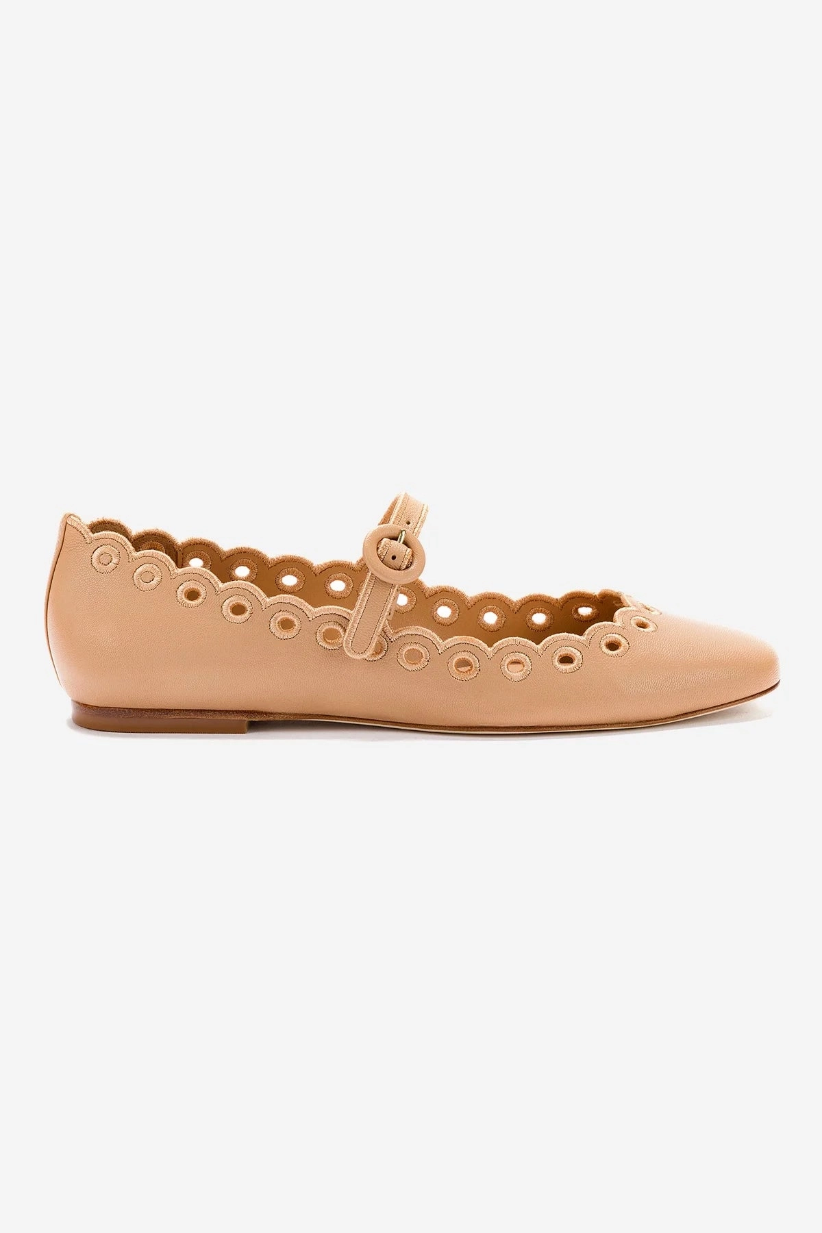 Soul Walk Blair Broderie Ballet Flat In Tan Leather