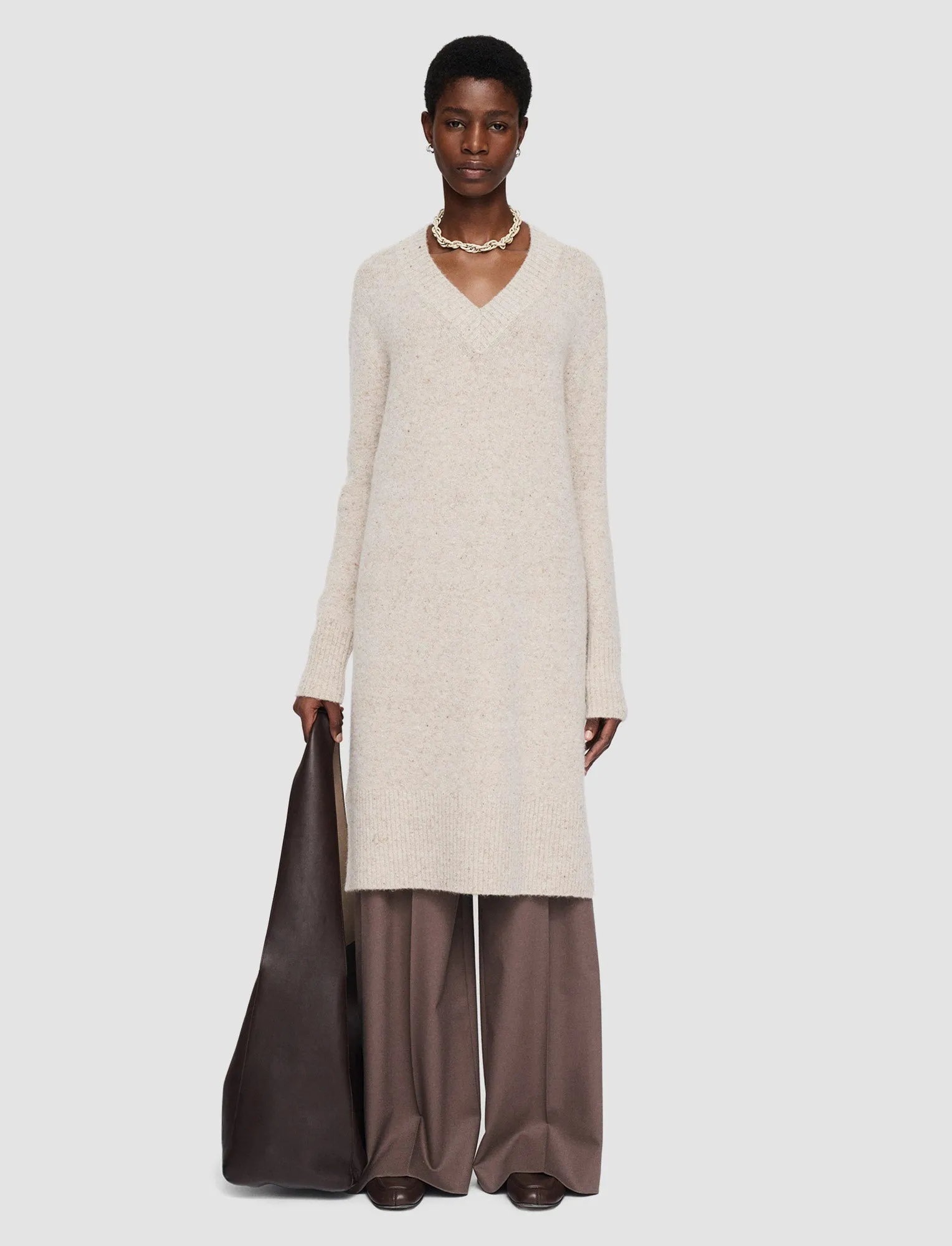 Minimal Look Breathable fabric Alpaca Tweed Knit Dress