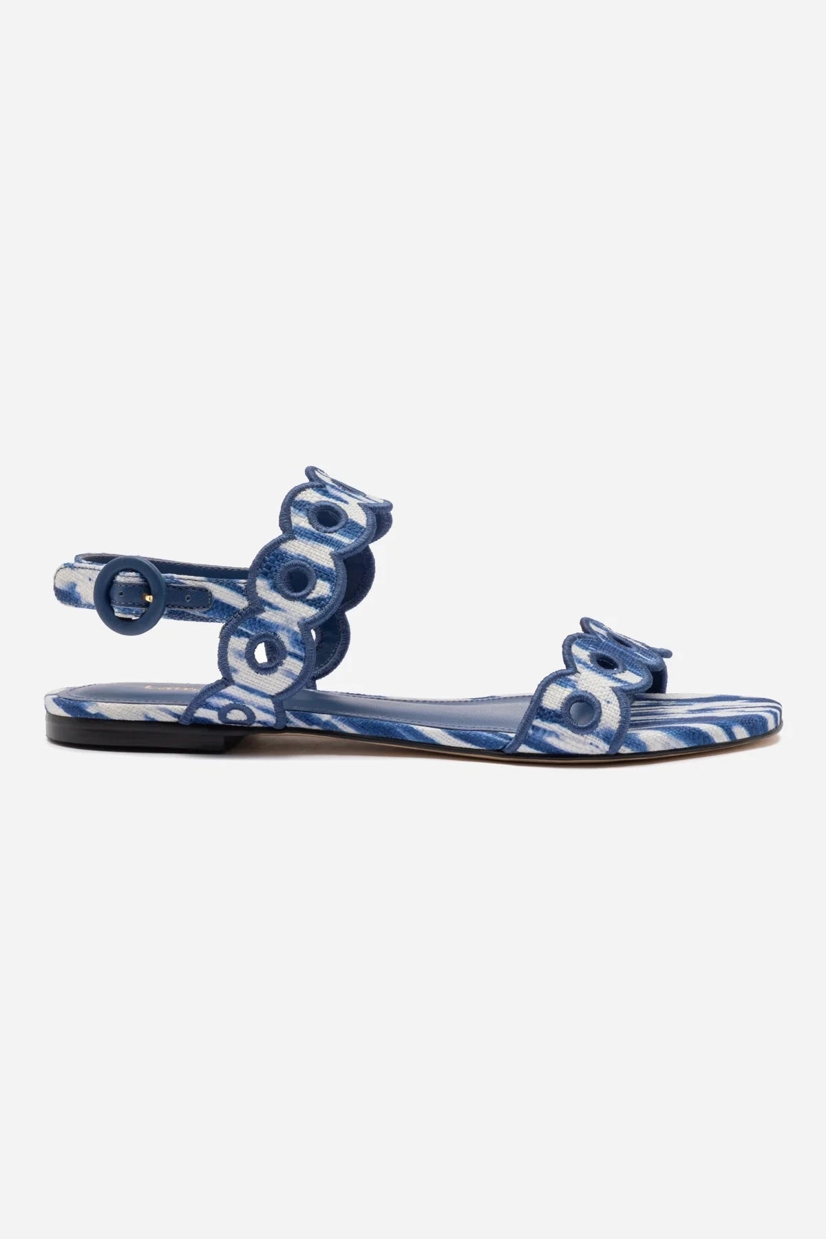 Cosmic Glow Florence Broderie Flat Sandal In Tie Dye Blue Raffia