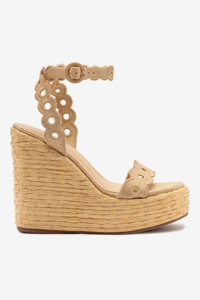 Stage Glow High Arch Florence Broderie Wedge In Beige Raffia