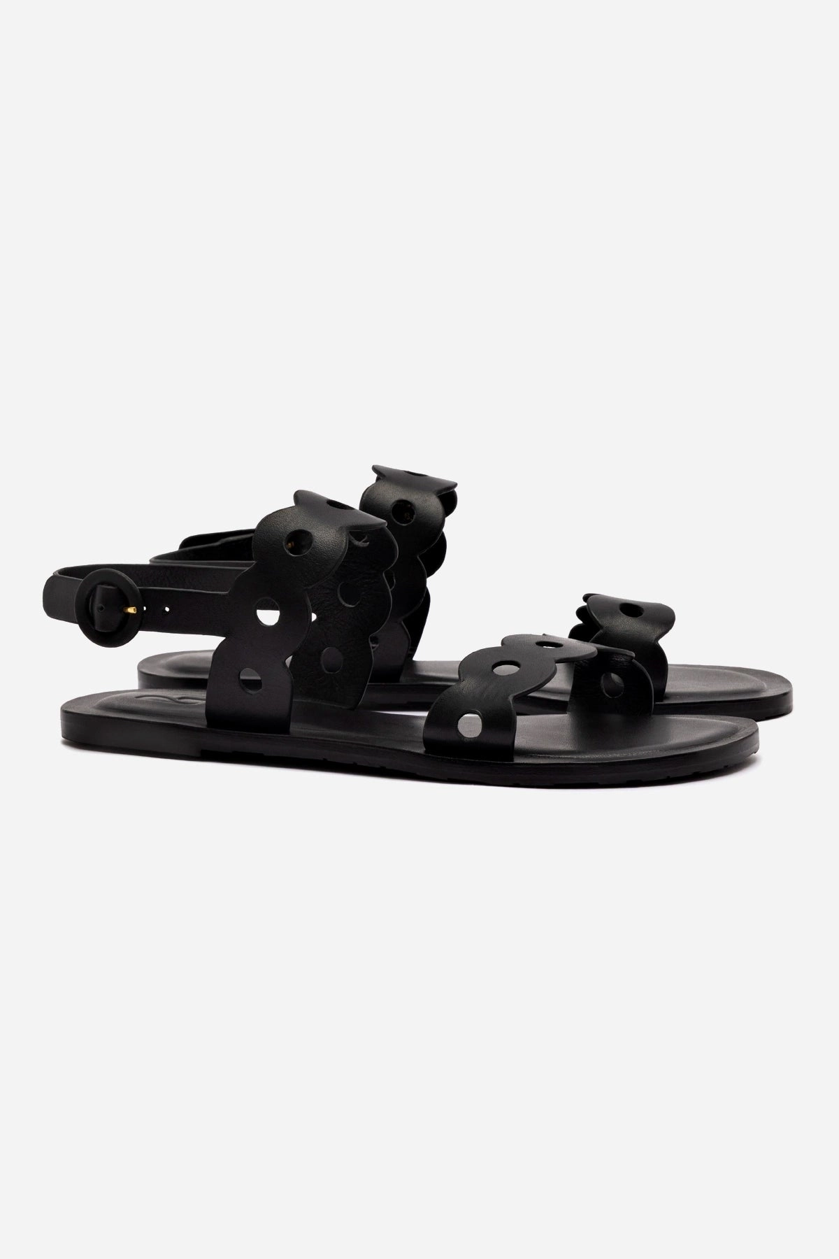 Florence Flat Sandal In Black Leather Magic Mood Firm Edge