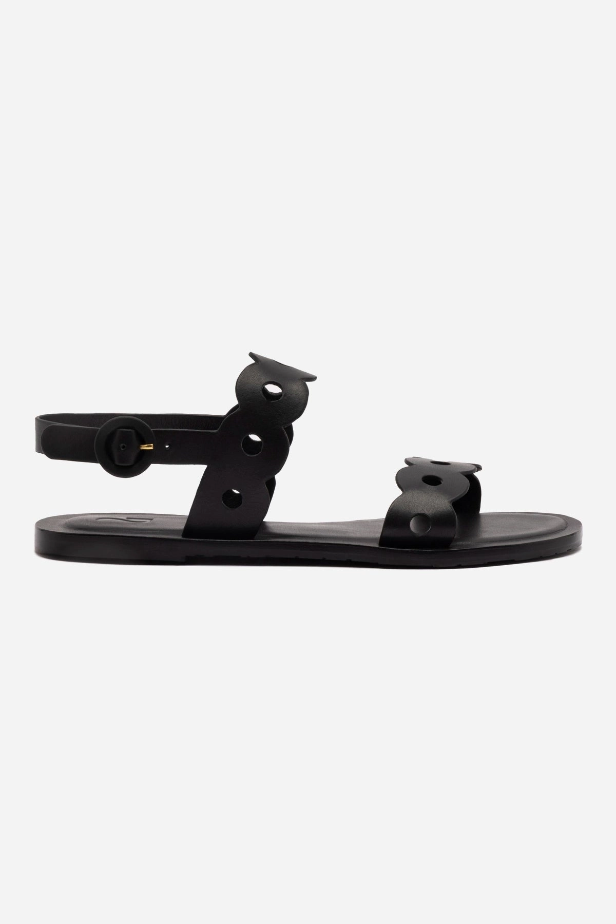 Vintage Mood Florence Flat Sandal In Black Leather