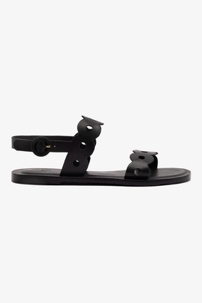 Shiny Tone Florence Flat Sandal In Black Leather
