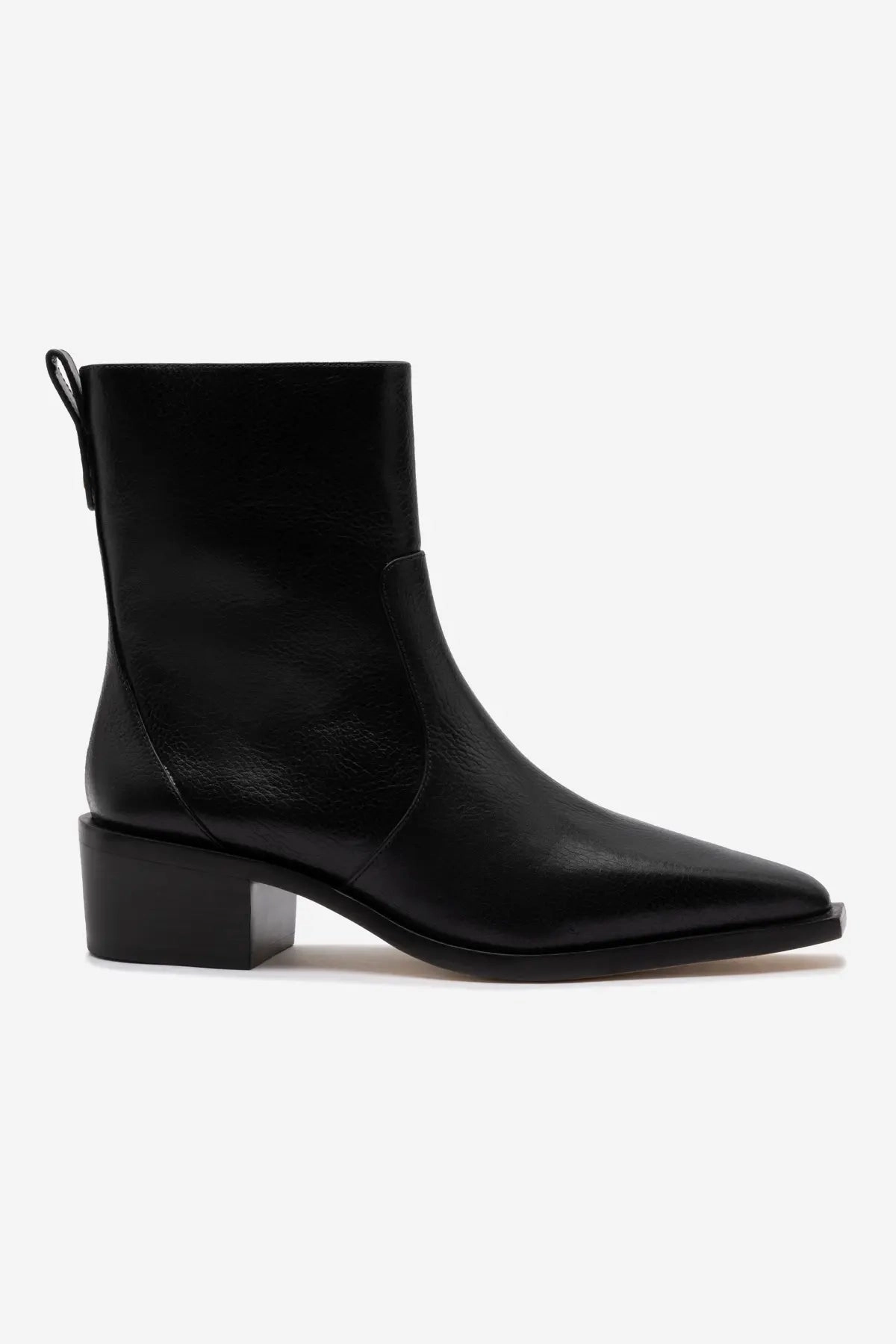 Florencia Low Boot In Black Leather Slip On Style Contoured Footbed