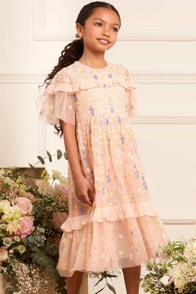 OdorControl Tear Resistant Weave Flowerbed Embroidery Kids Dress