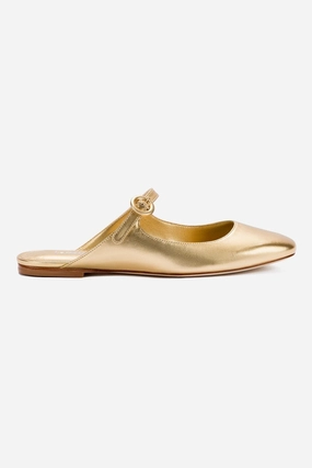 Trend Glow Bright Neon Blair Flat Mule In Gold Metallic Leather