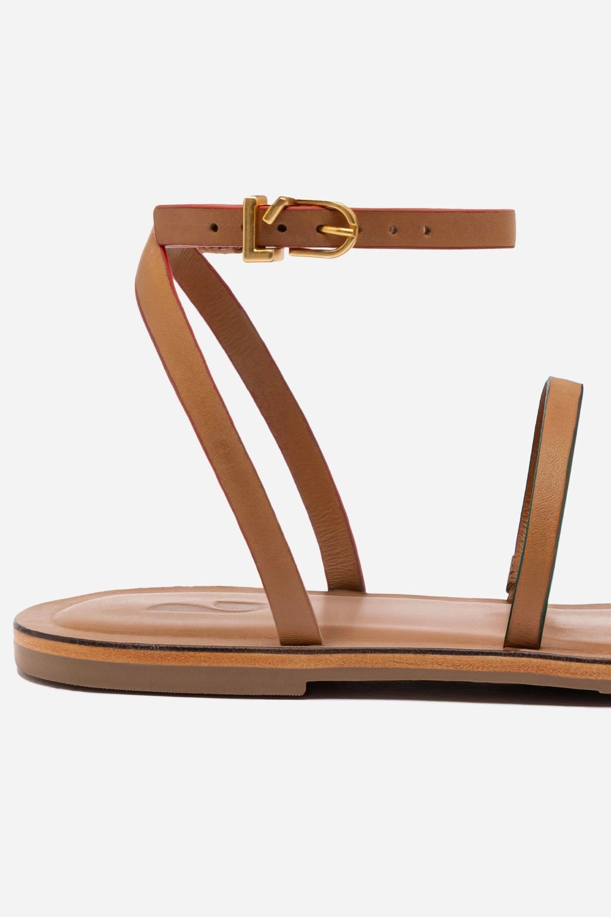 Slip Resistant Design Biarritz Flat Sandal In Light Caramel Leather