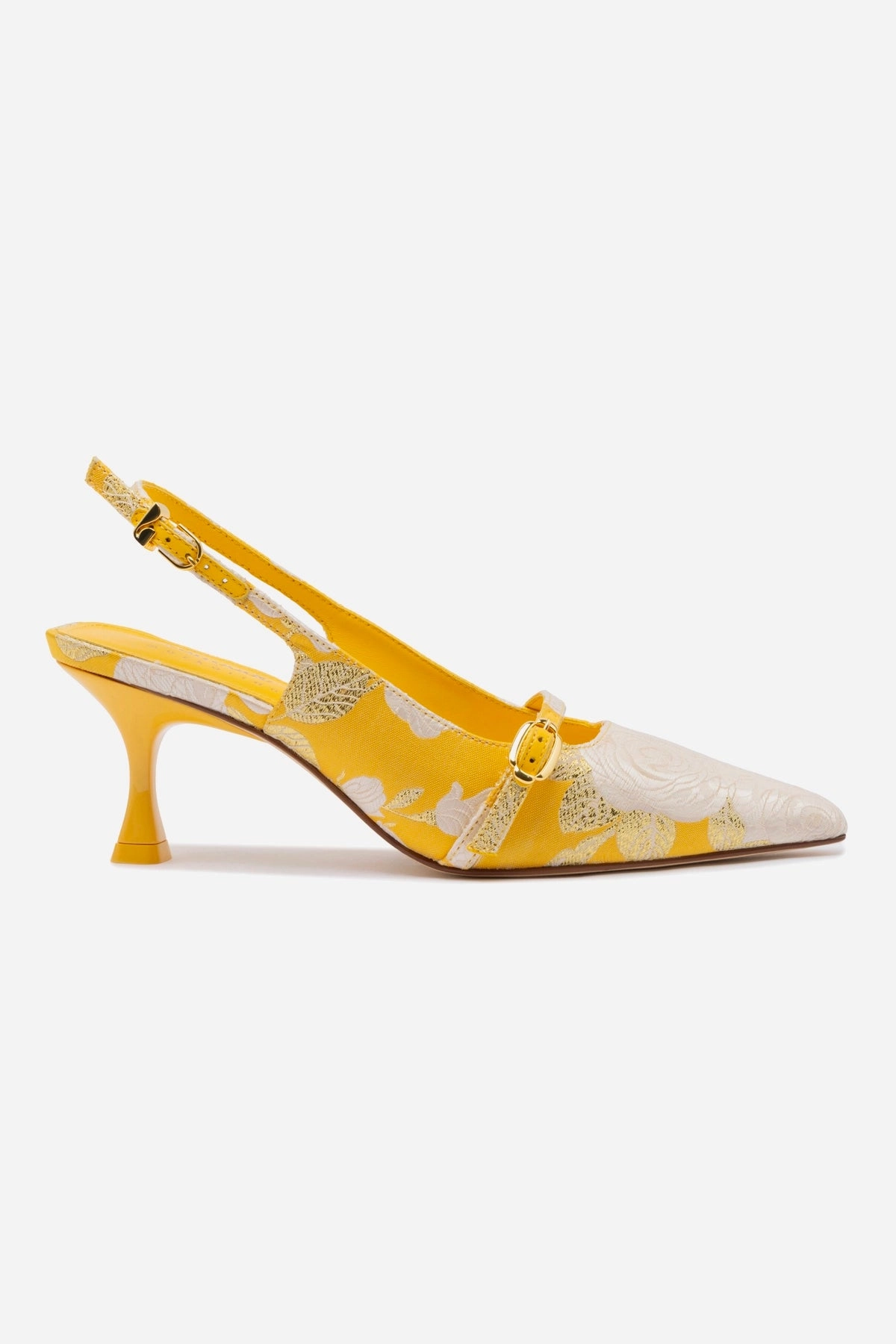 Larroud x Markarian Ines Pump In Yellow Floral Brocade Soft Neutral
