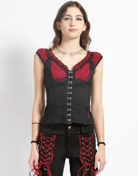 LowImpact Manufacturing Casual Style BO PEEP CAP SLEEVE CORSET RED