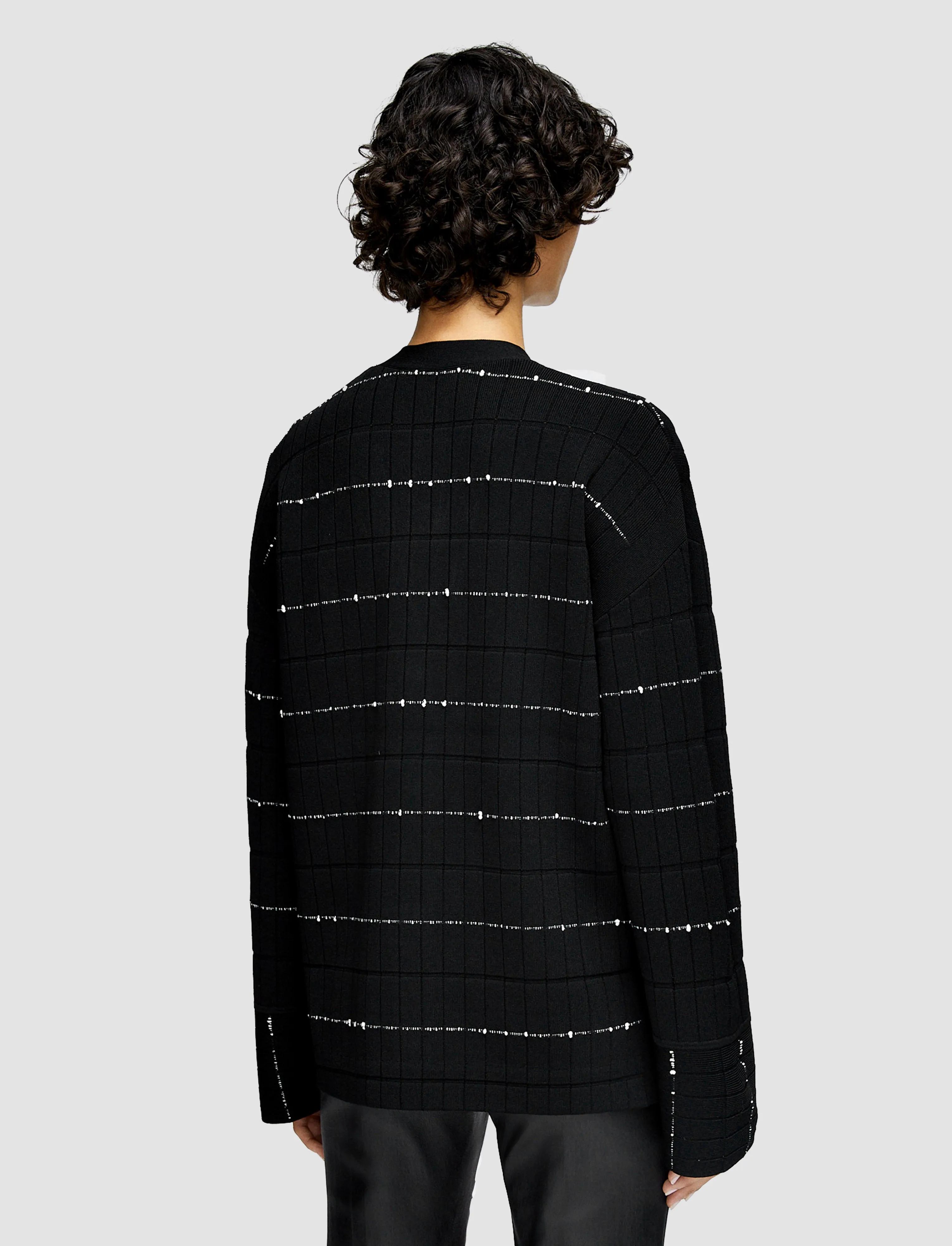 Fragmented Stripes Cardigan Reinforced Neckline Stitching Quiet Tone