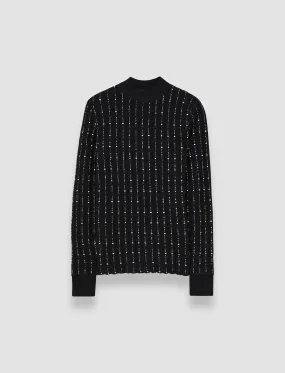 Fragmented Stripes Mock Neck Top Brushed Inner Layer