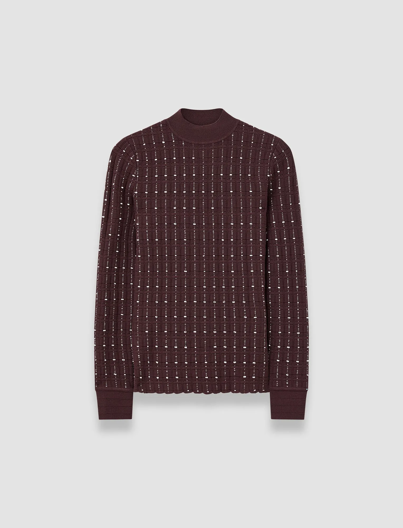 Ribbed Hemline Gentle Fabric Fragmented Stripes Mock Neck Top