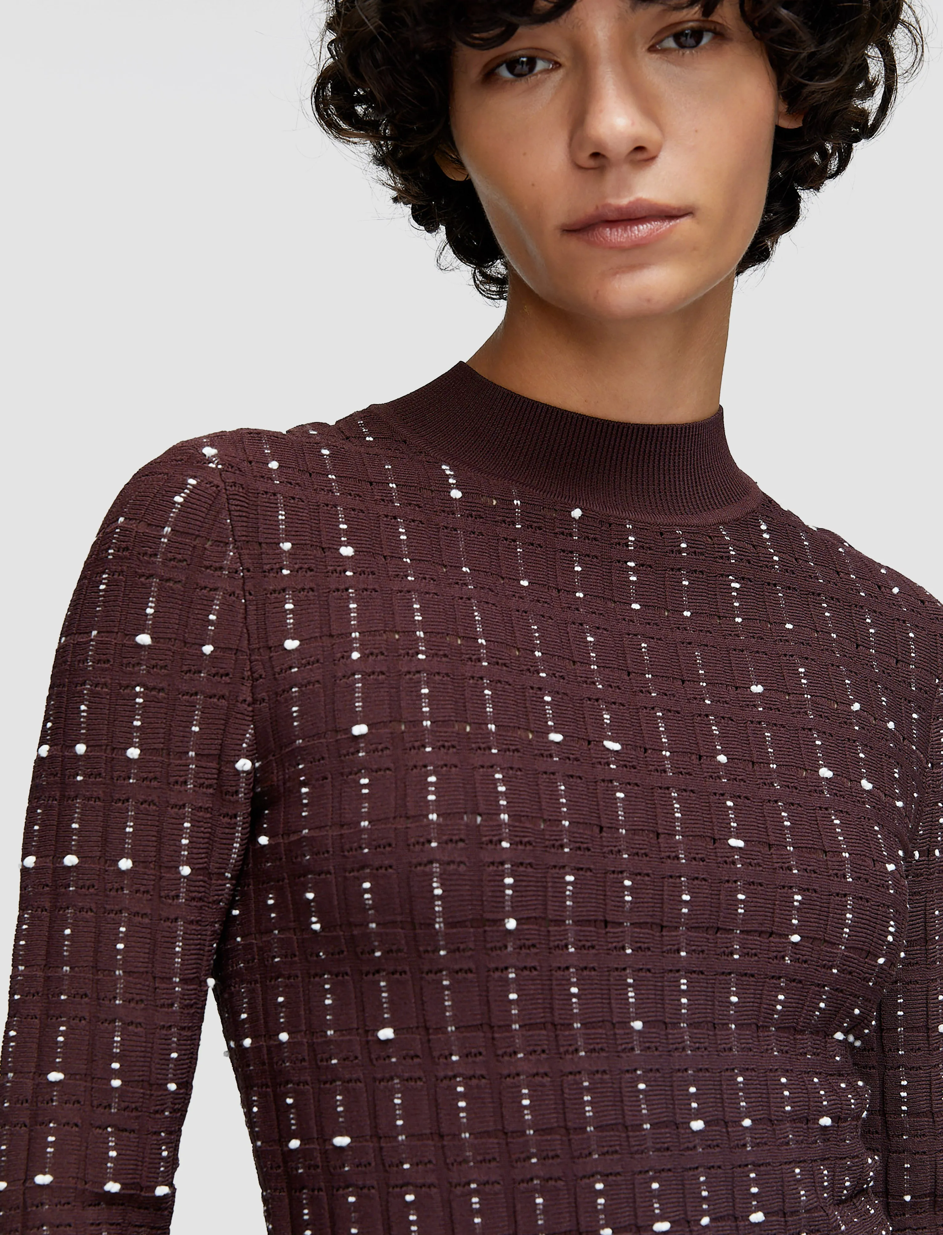 Everyday Comfort Cozy Lining Fragmented Stripes Mock Neck Top