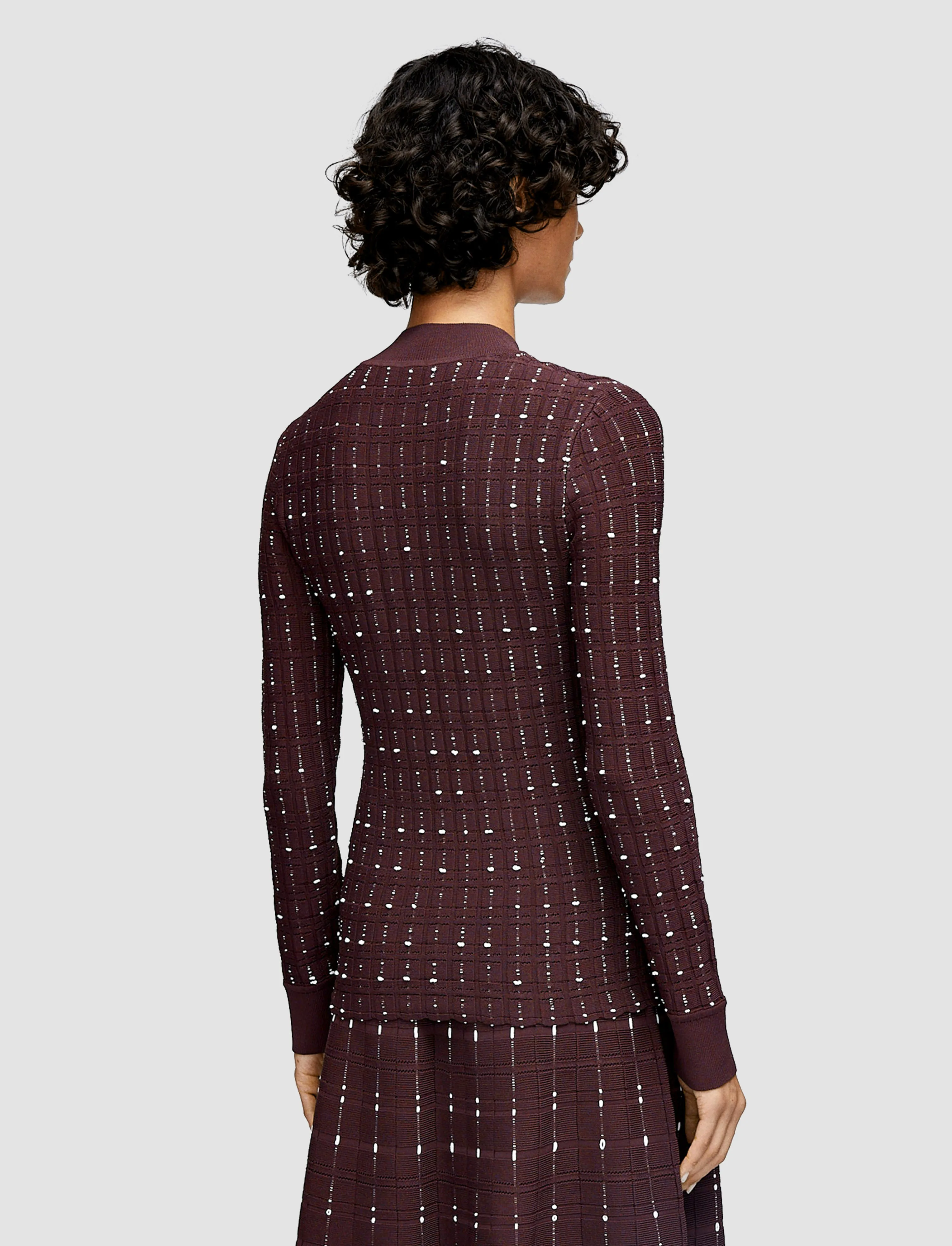 Fragmented Stripes Mock Neck Top Double Layered Hem