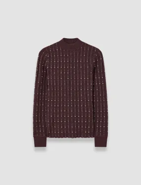 Ribbed Hemline Gentle Fabric Fragmented Stripes Mock Neck Top