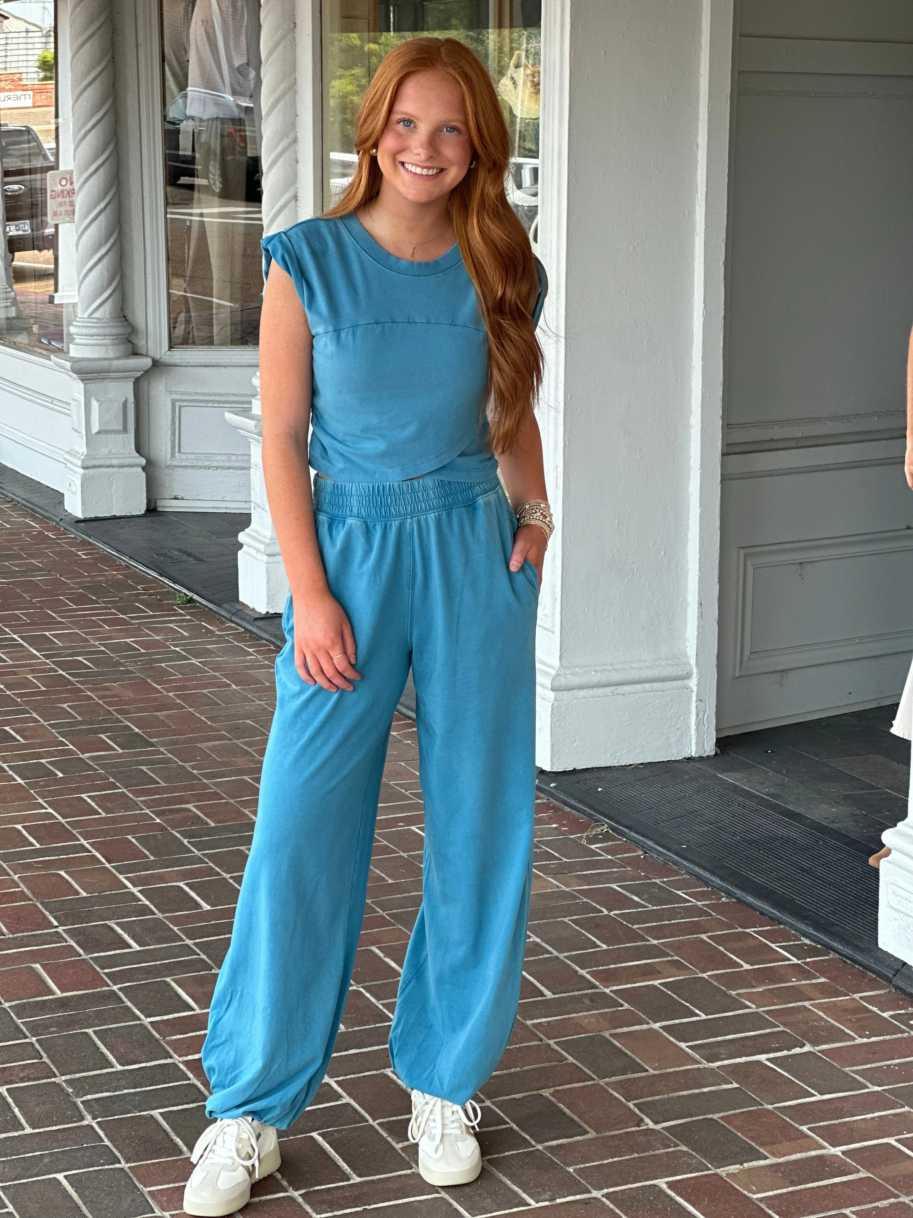 Free People Movement Hot Shot Crossover Set in Celestial Blue ZeroWasteProduction Low Profile Seaming