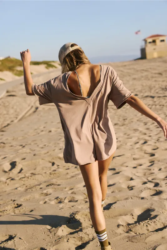 Free People Movement Hot Shot Tee Romper Coddy in Mocha Latte RawEdgedDesign