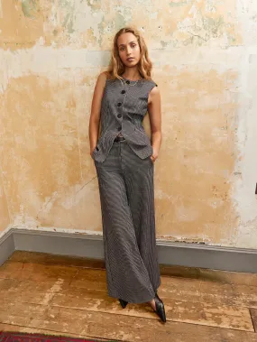 Sustainable Manufacturing Luxurious Feel Houndstooth Tailored Wide-Leg Trousers