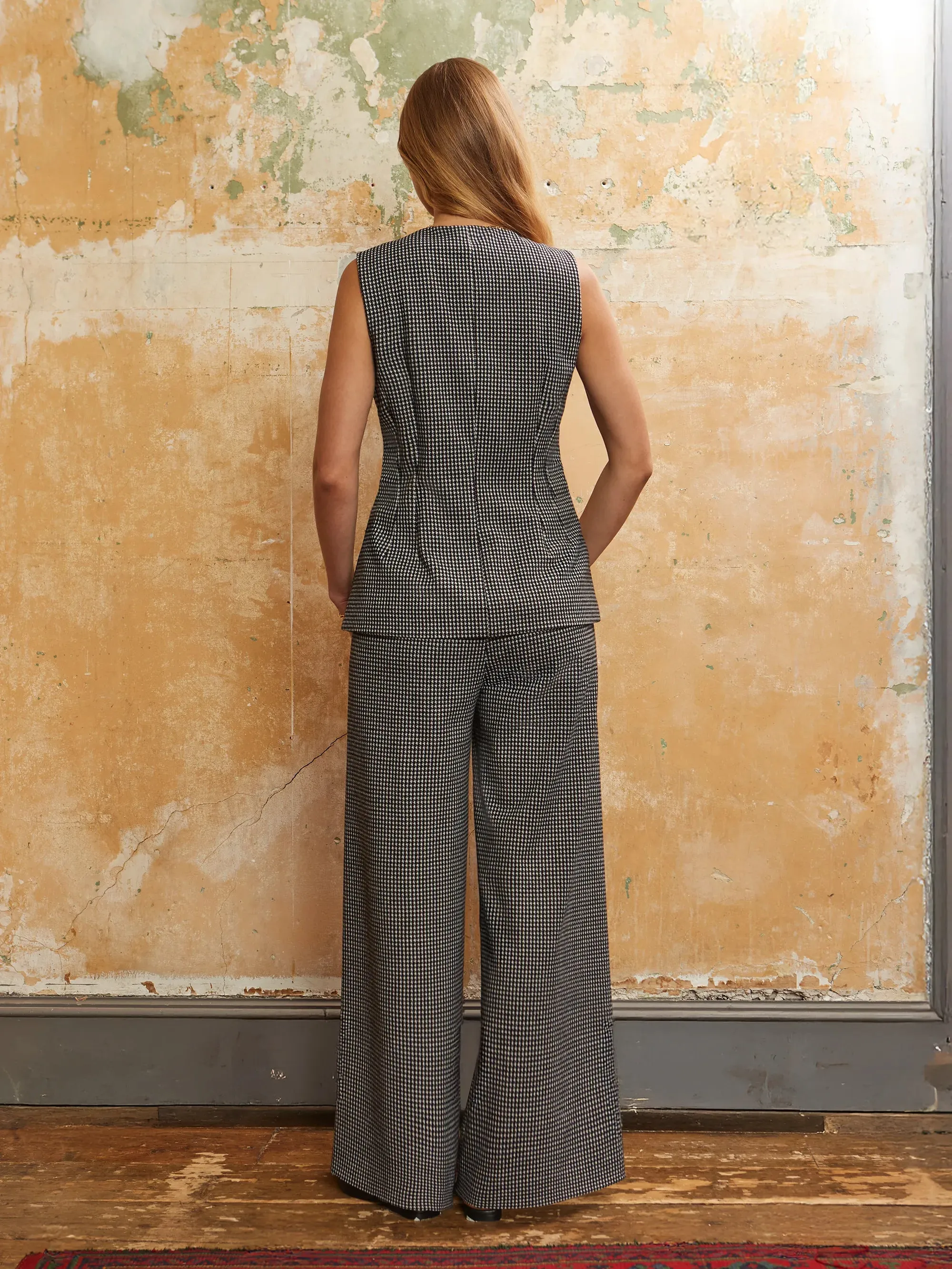 Houndstooth Tailored Wide-Leg Trousers Formal Wear