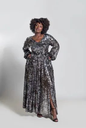 Earthy Tone Colorways Full Sleeved Sequin Maxi Dress- JIBRI