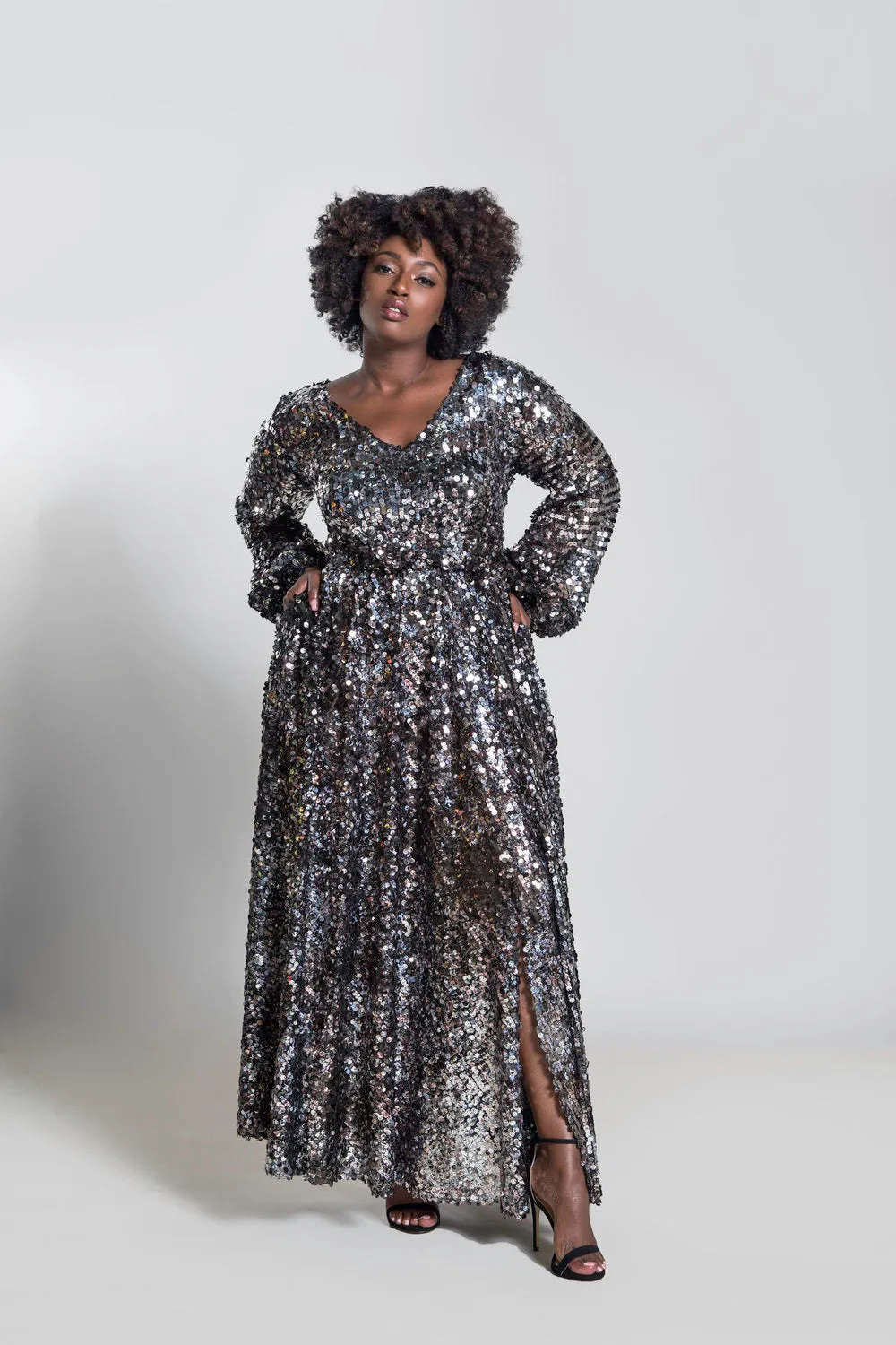 Earthy Tone Colorways Full Sleeved Sequin Maxi Dress- JIBRI