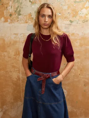 Burgundy Knit Jumper with Cashmere and Wool Knit Fabric Technology