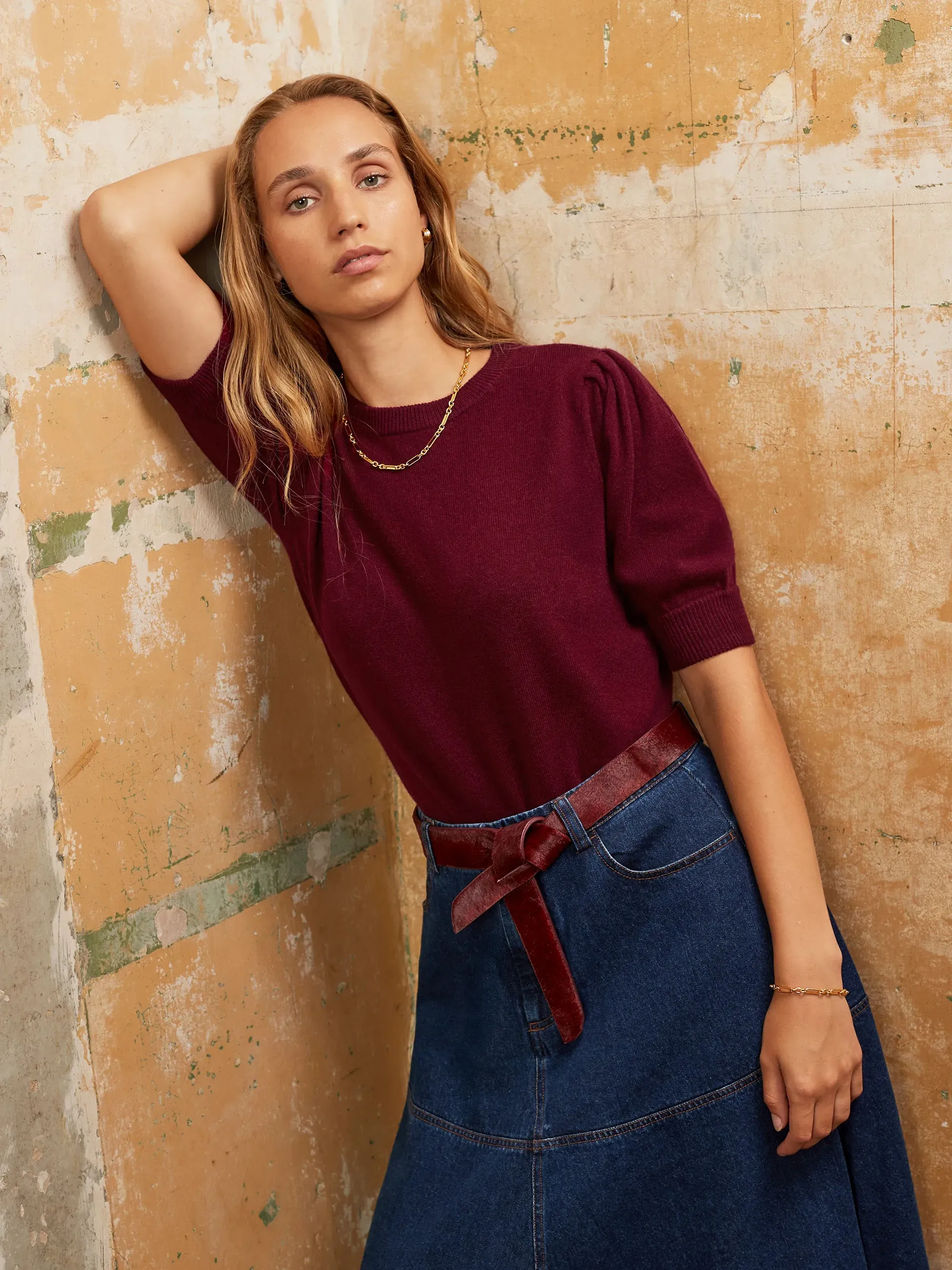 Burgundy Knit Jumper with Cashmere and Wool AntiSnagYarnProcessing AntiPilling Surface