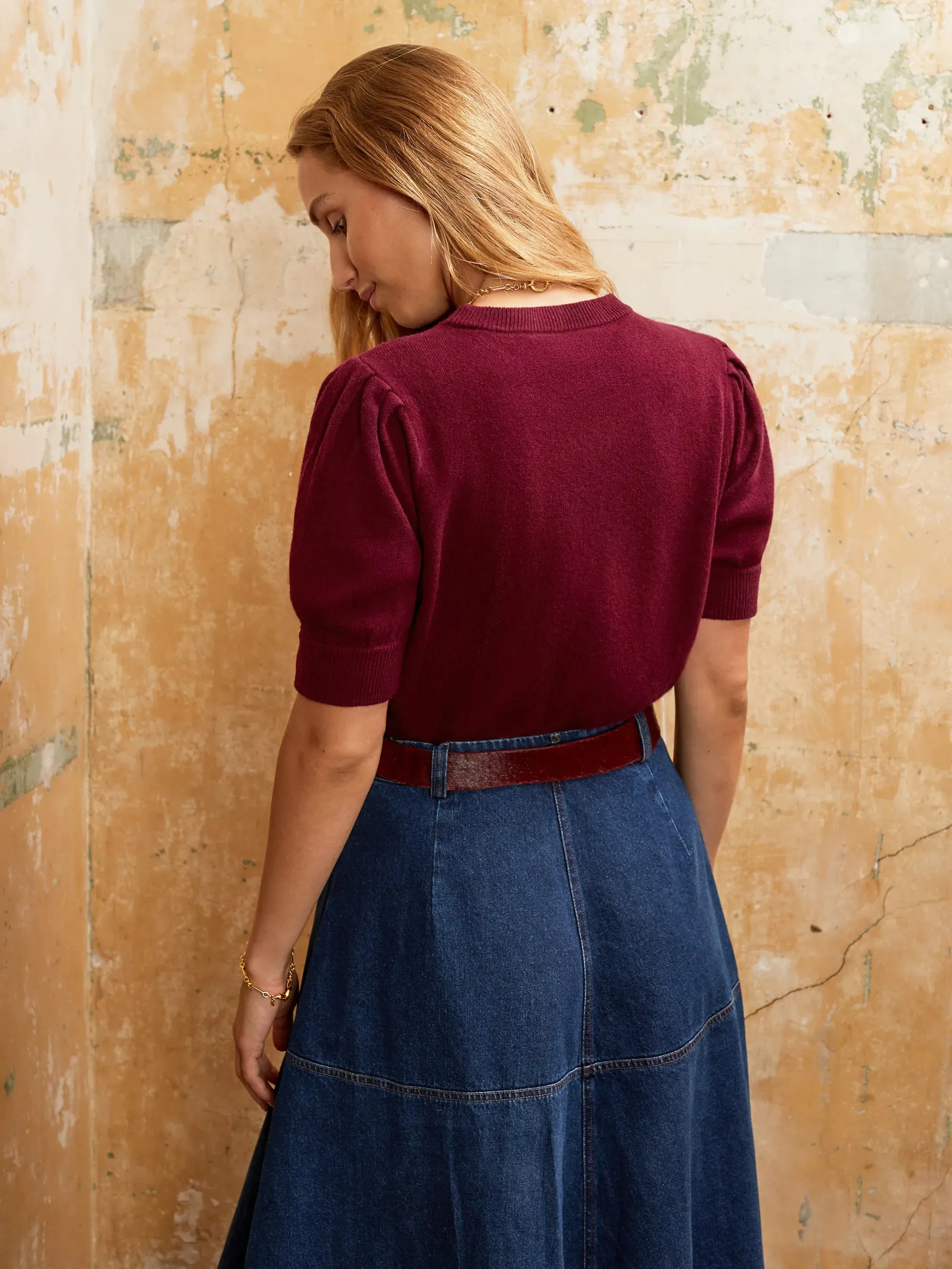 BondedSeamTechnology Burgundy Knit Jumper with Cashmere and Wool