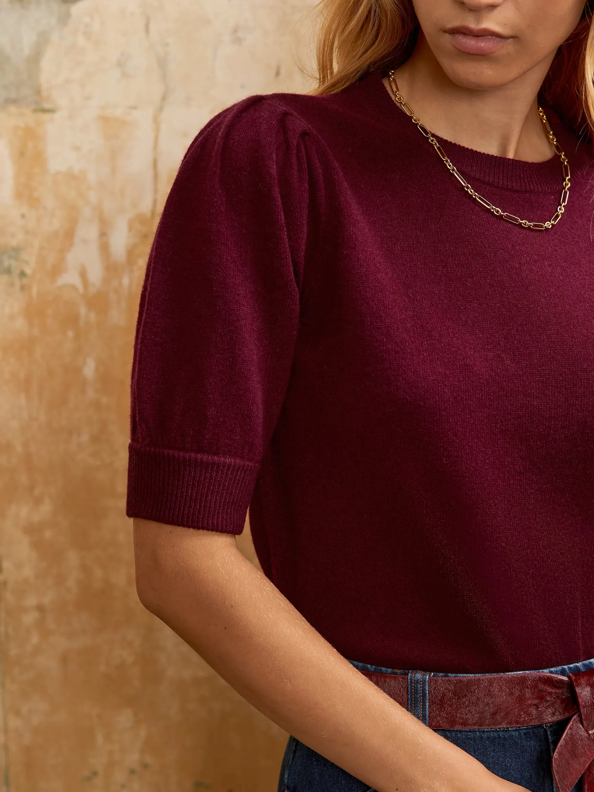 Multi Directional Zipper Placement Burgundy Knit Jumper with Cashmere and Wool