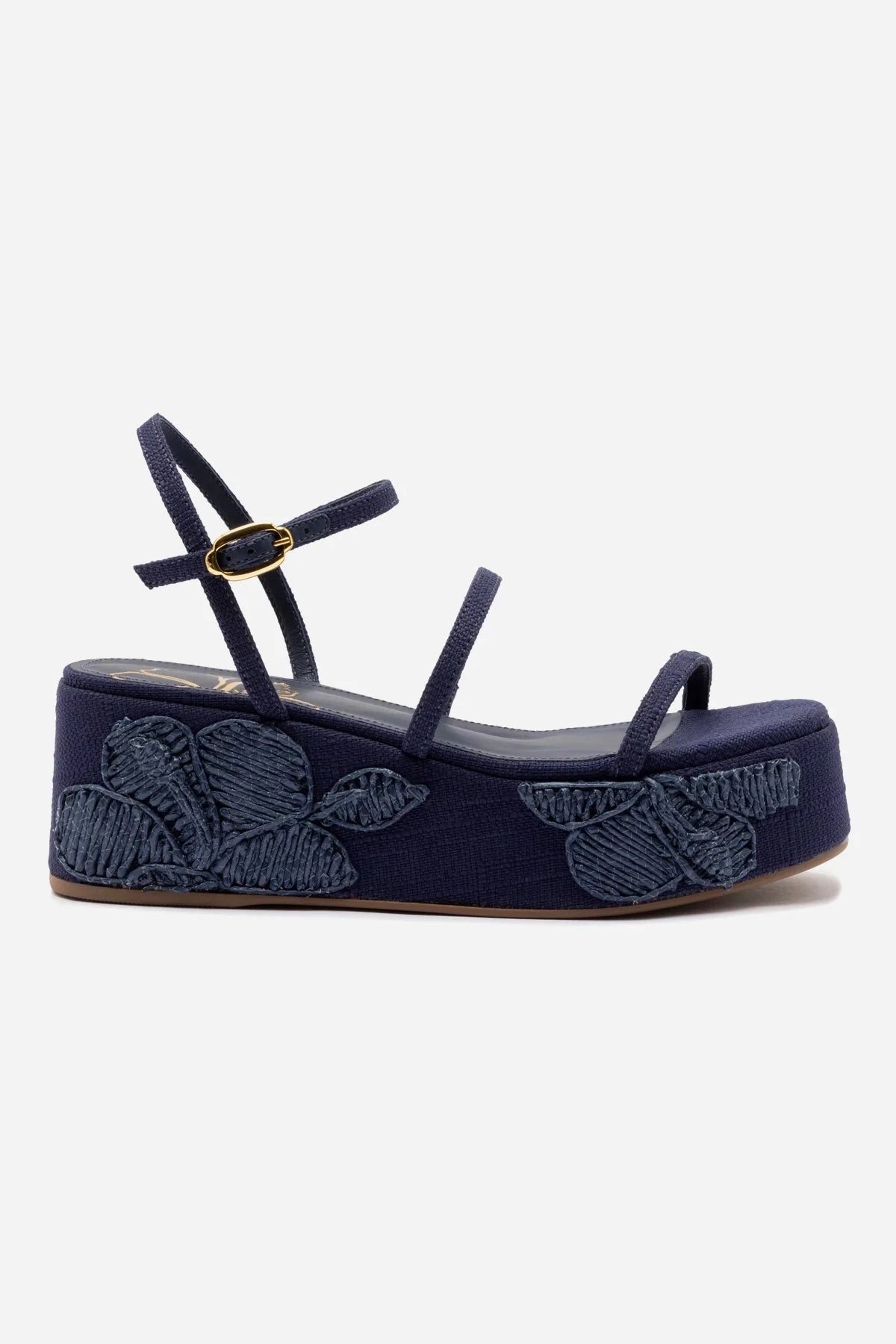 Gio Flatform In Navy Raffia and Hibiscus Embroidery plantar fasciitis support Run Free