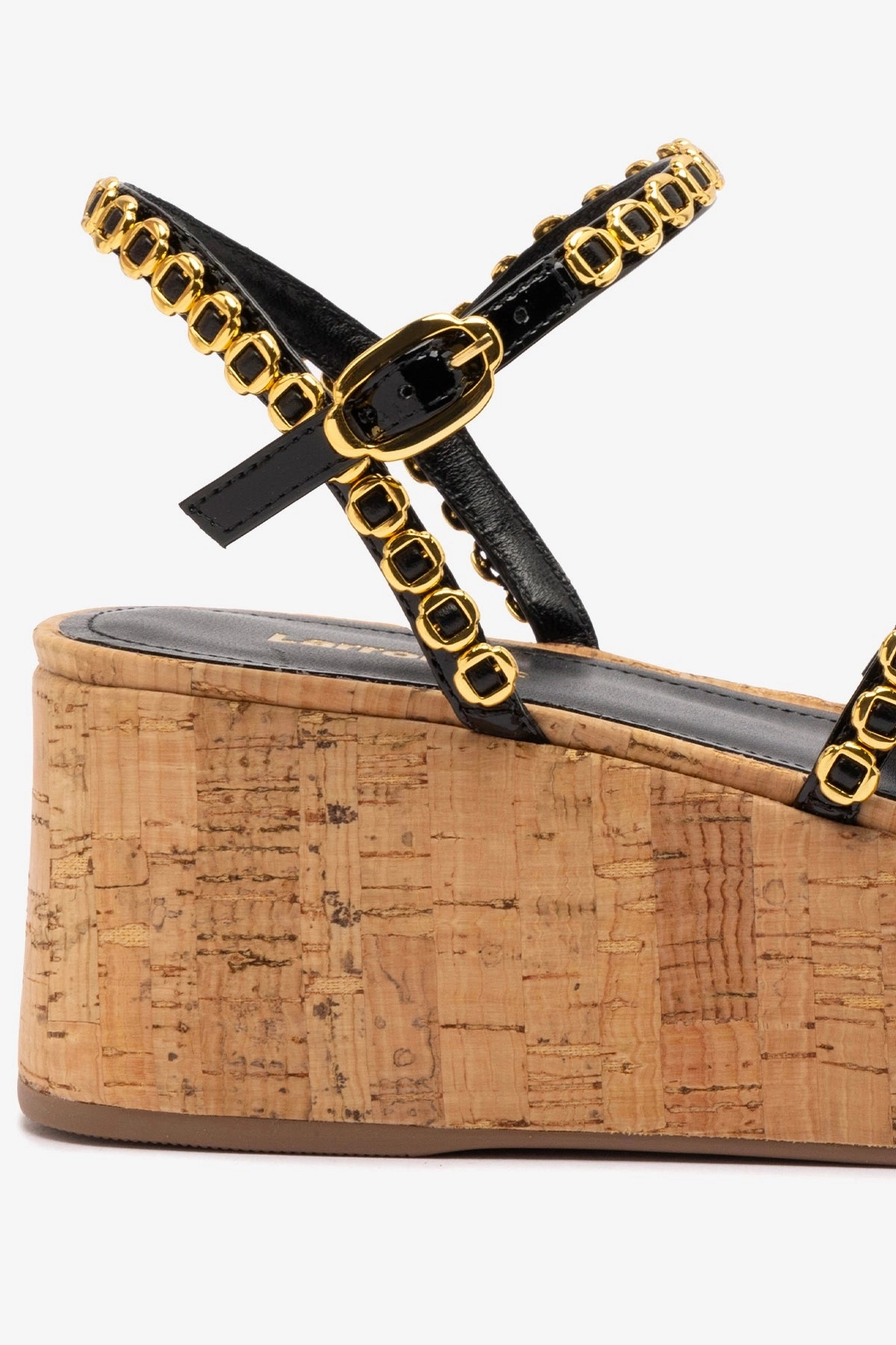 Gio Milanina Flatform In Black Patent Leather and Natural Cork Orthopedic Foam