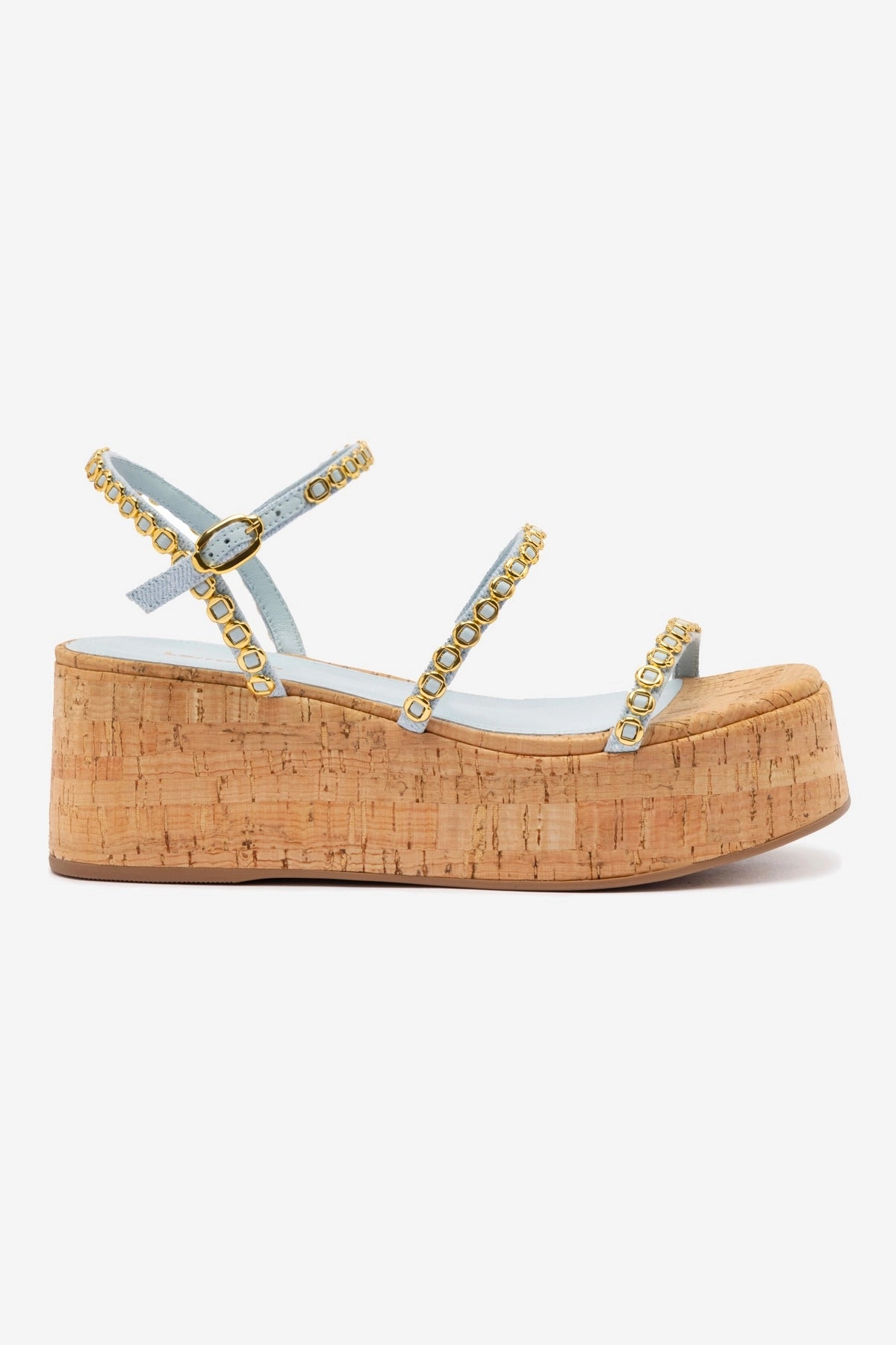 Teen Fun Non Restrictive Fit Design Gio Milanina Flatform In Maya Denim and Natural Cork