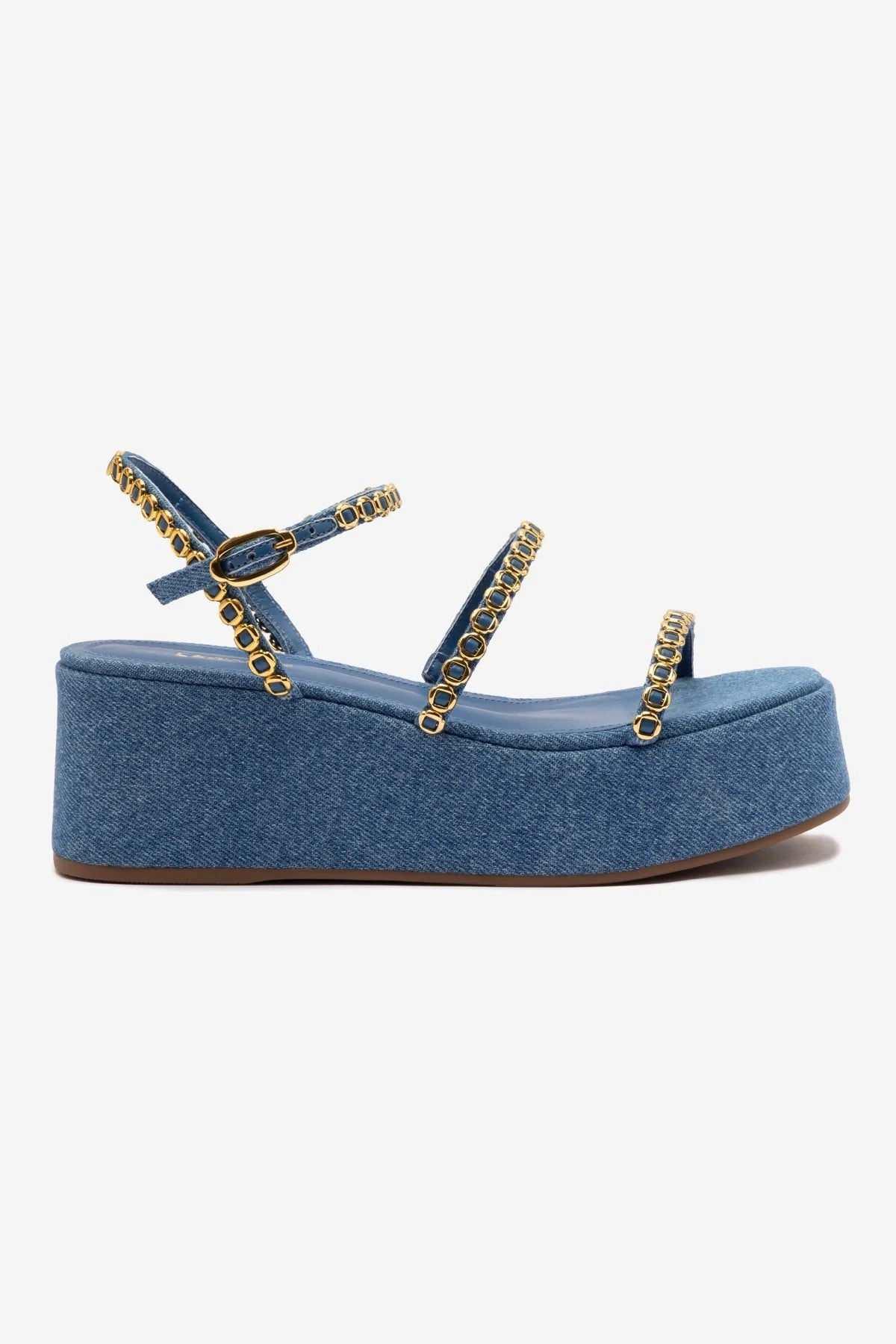 Flexible Rocker Sole Gio Milanina Flatform Sandal In Blue Stoned Raffia