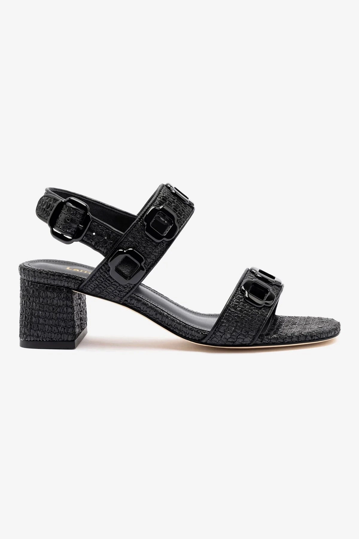 Milan Sandal In Black Wave Raffia Adjustable World Walk