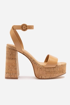 Dolly Sandal In Tan Leather and Natural Cork Resort Mood Sweat Resistant Urban Stroll