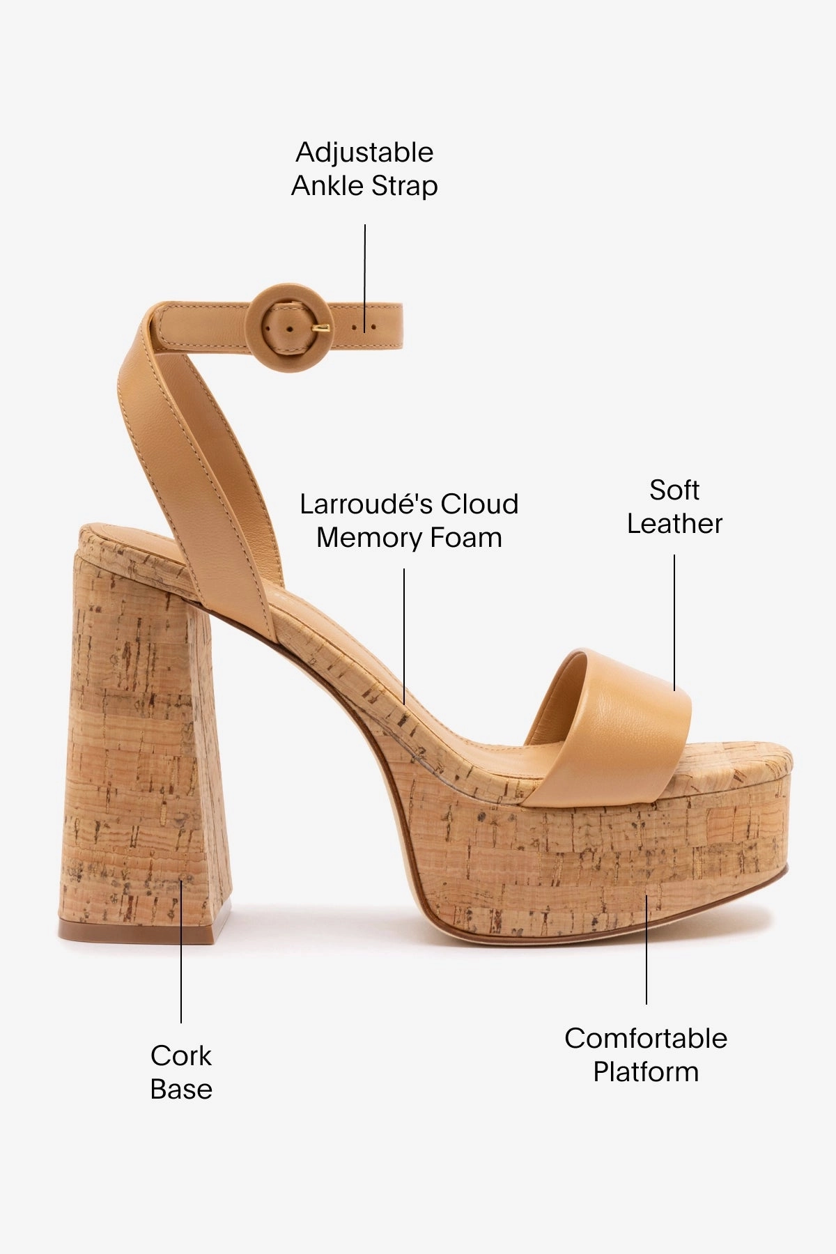 Dolly Sandal In Tan Leather and Natural Cork Comfort Padding