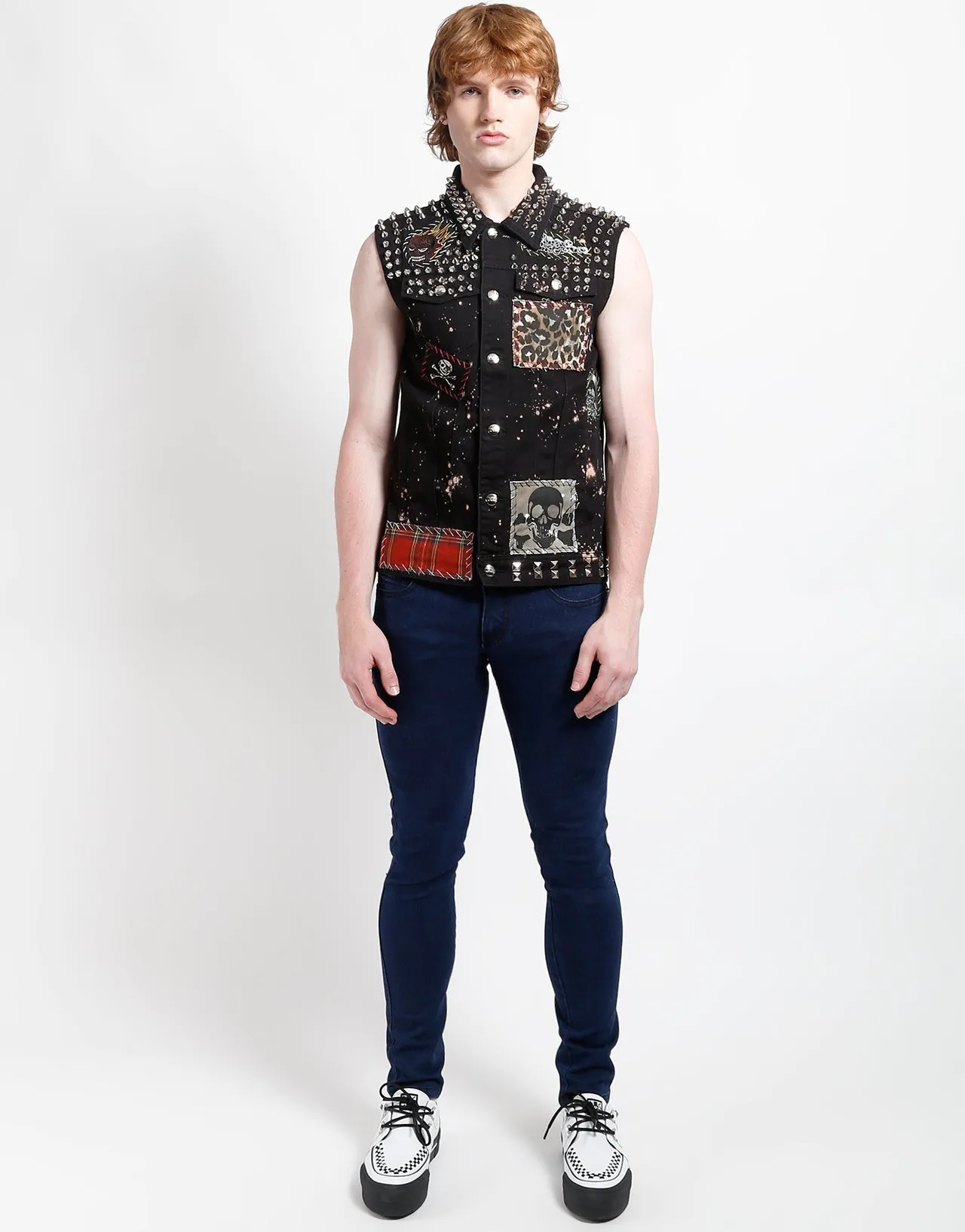 HAND STUDDED PUNK VEST Layer Piece anti static coating