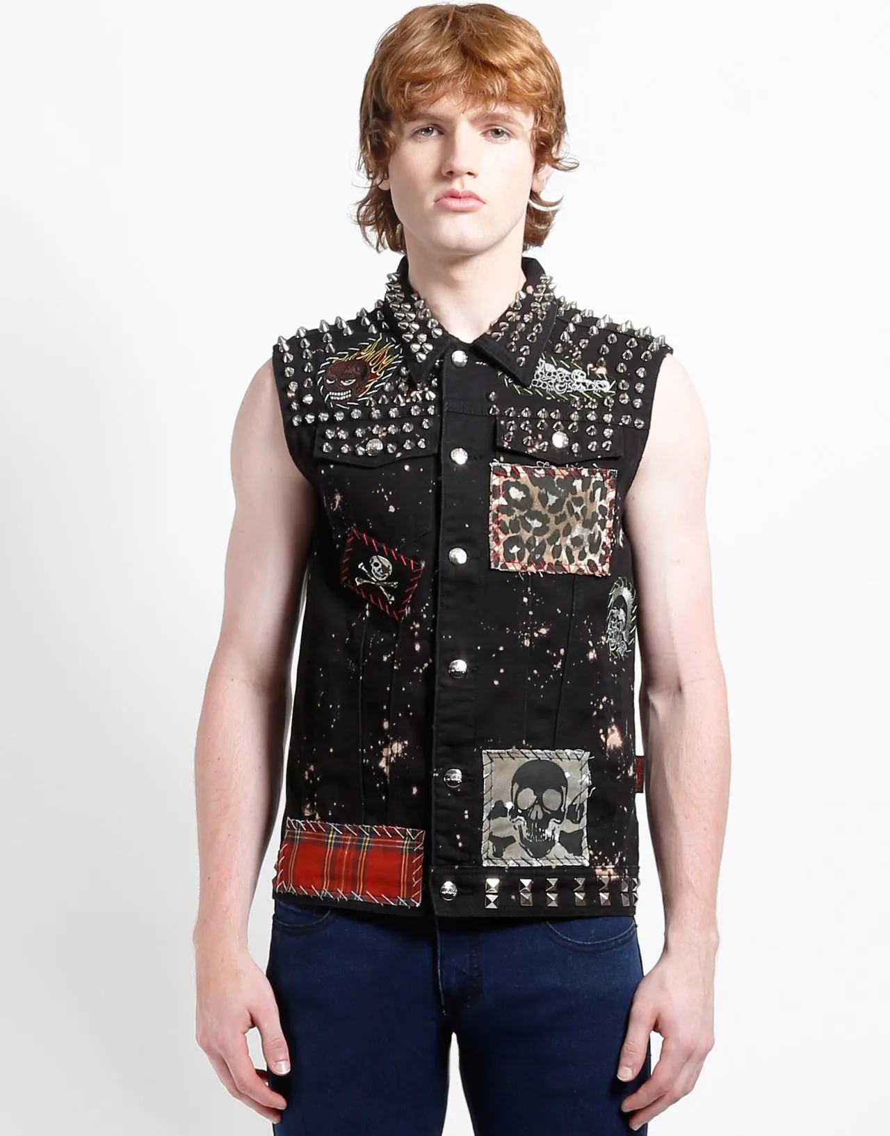 HAND STUDDED PUNK VEST Heavyweight Fabric Hypoallergenic Fabric Blend
