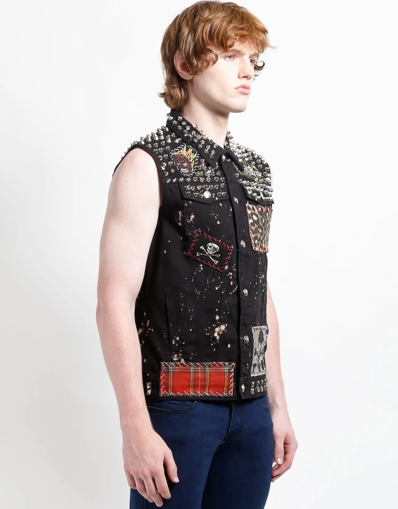 StretchableMaterial Winter Layering Piece HAND STUDDED PUNK VEST
