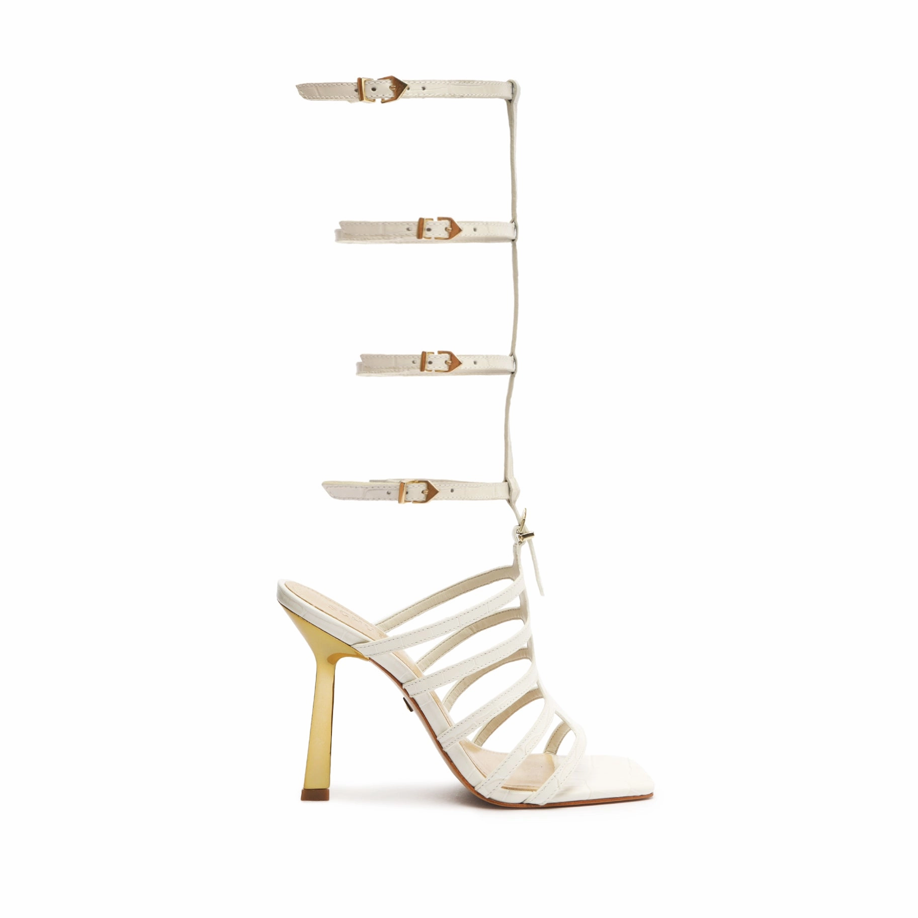 Seamless Inner Construction Padded Hayden Up Crocodile-Embossed Leather Sandal