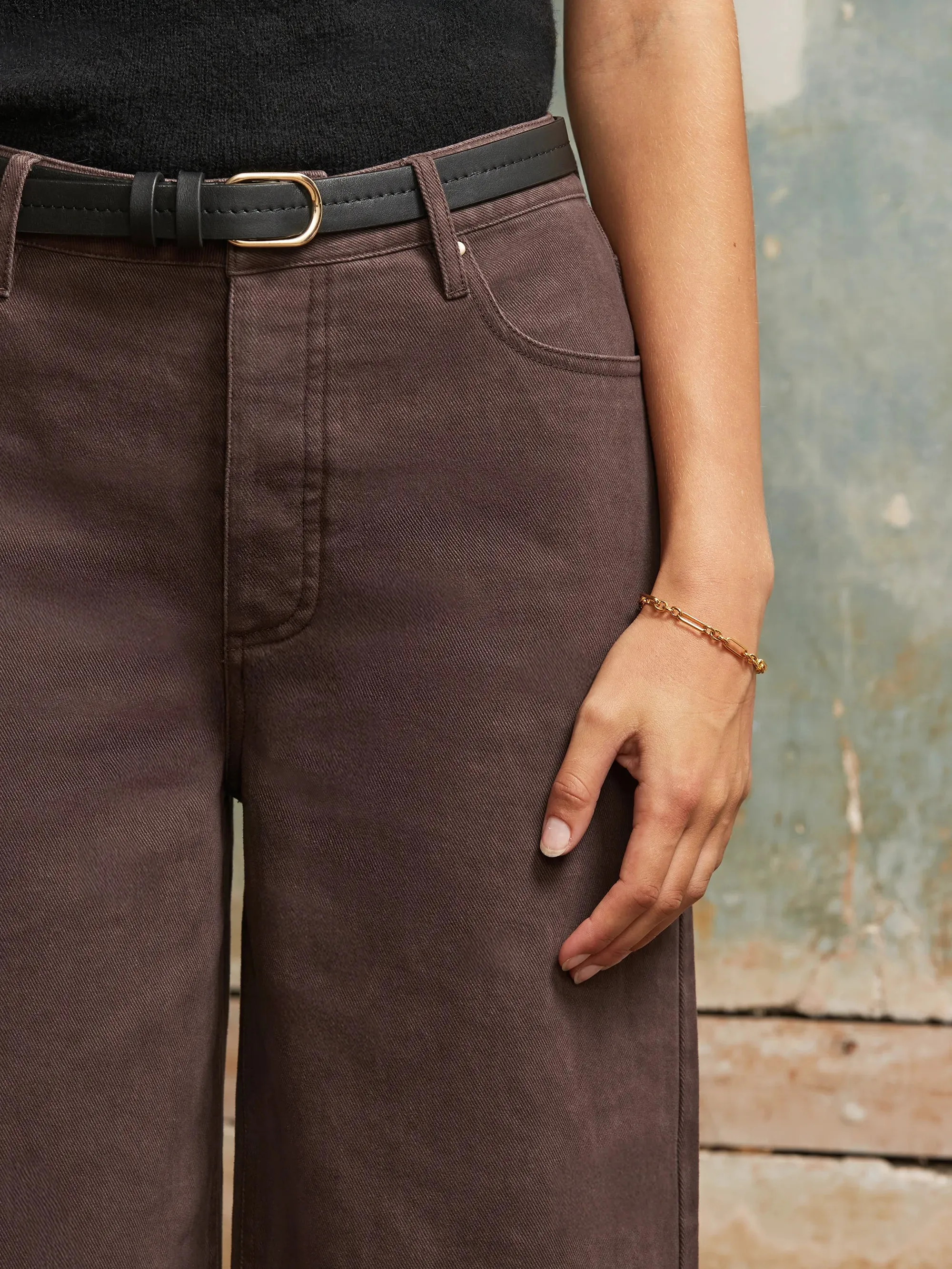 Chocolate High-Rise Wide-Leg Jeans FrenchTerry