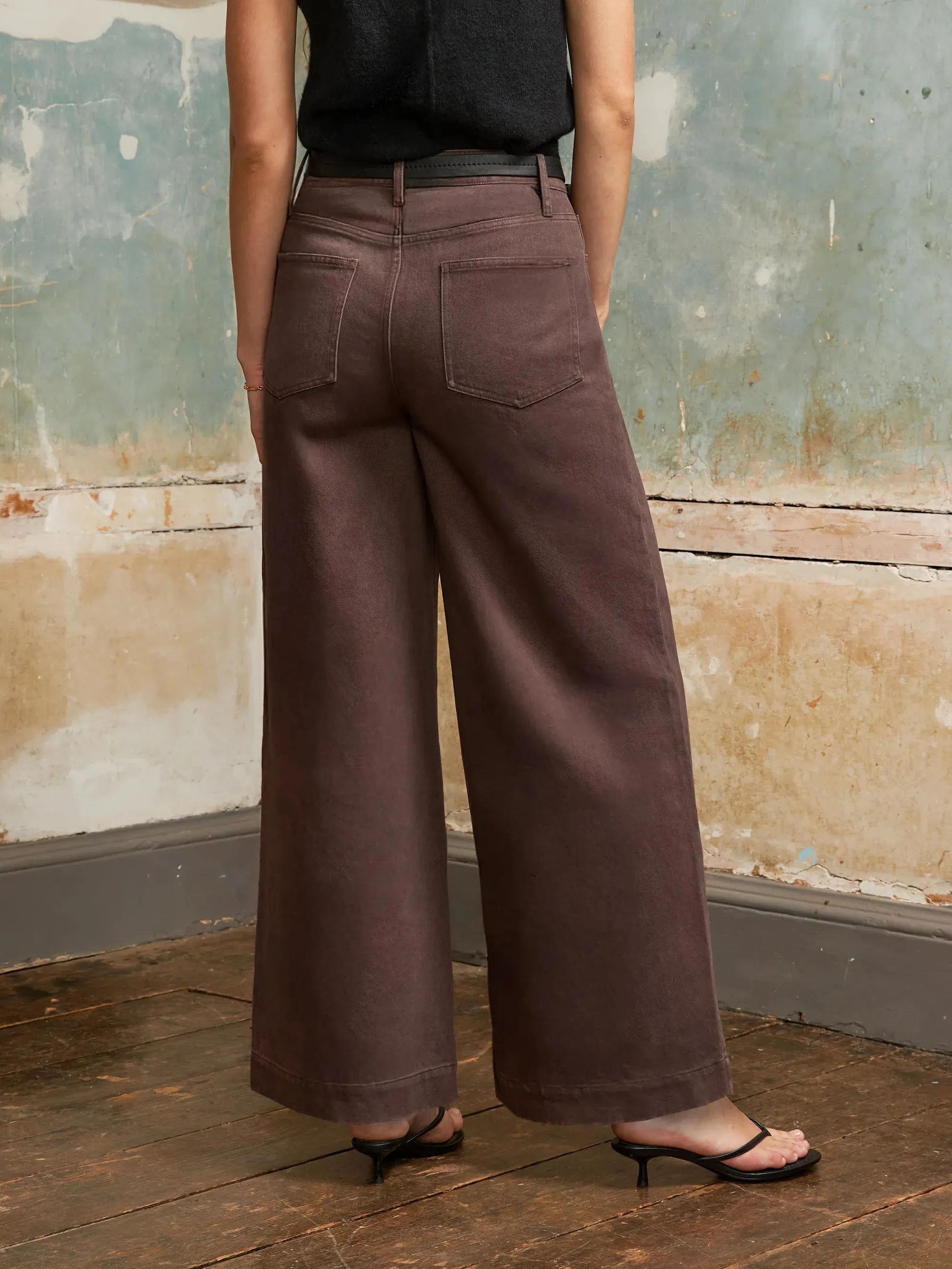 Chocolate High-Rise Wide-Leg Jeans QuickDry