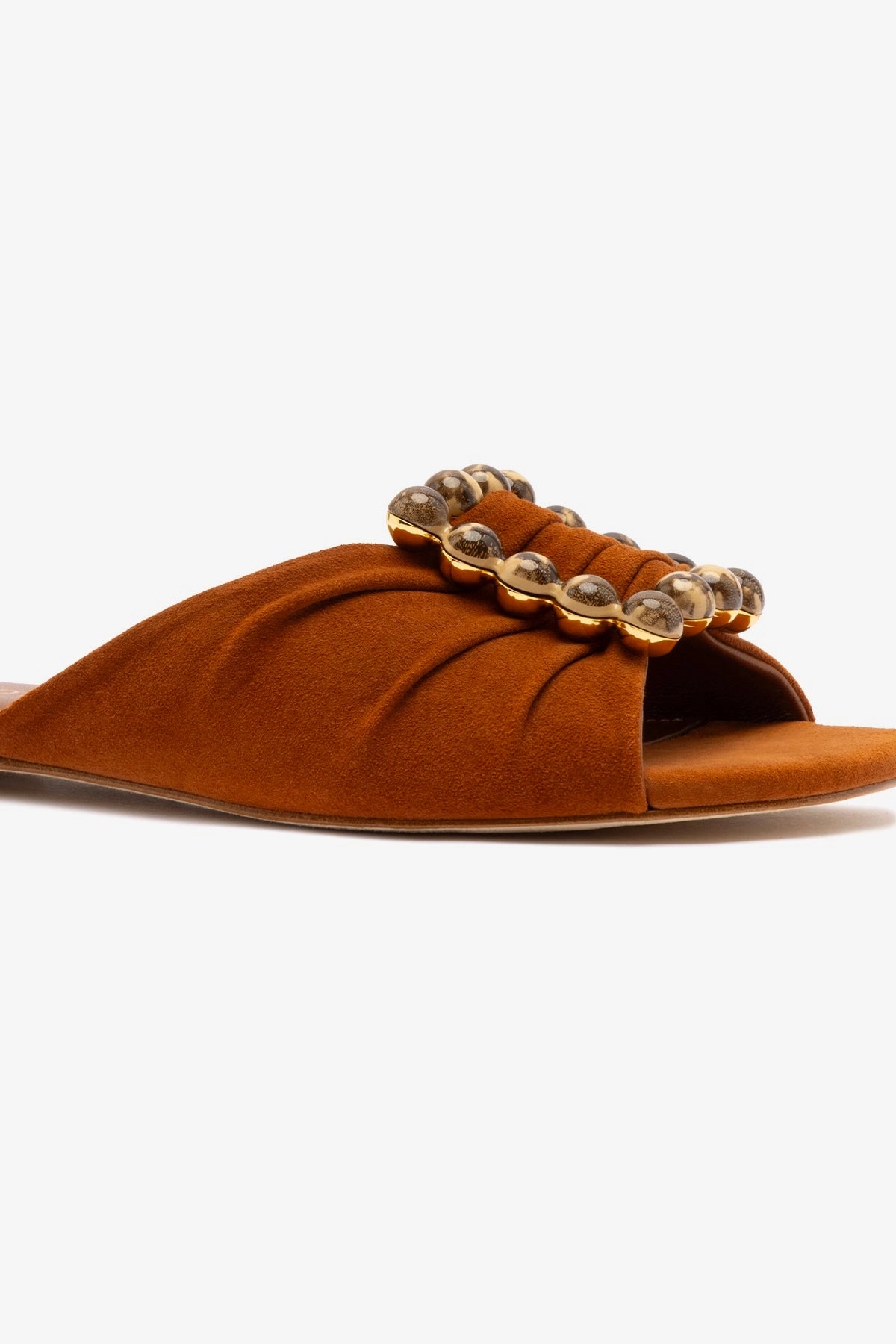 Moist Guard Chloe Gosselin by Larroud Nova Flat In Chestnut Suede