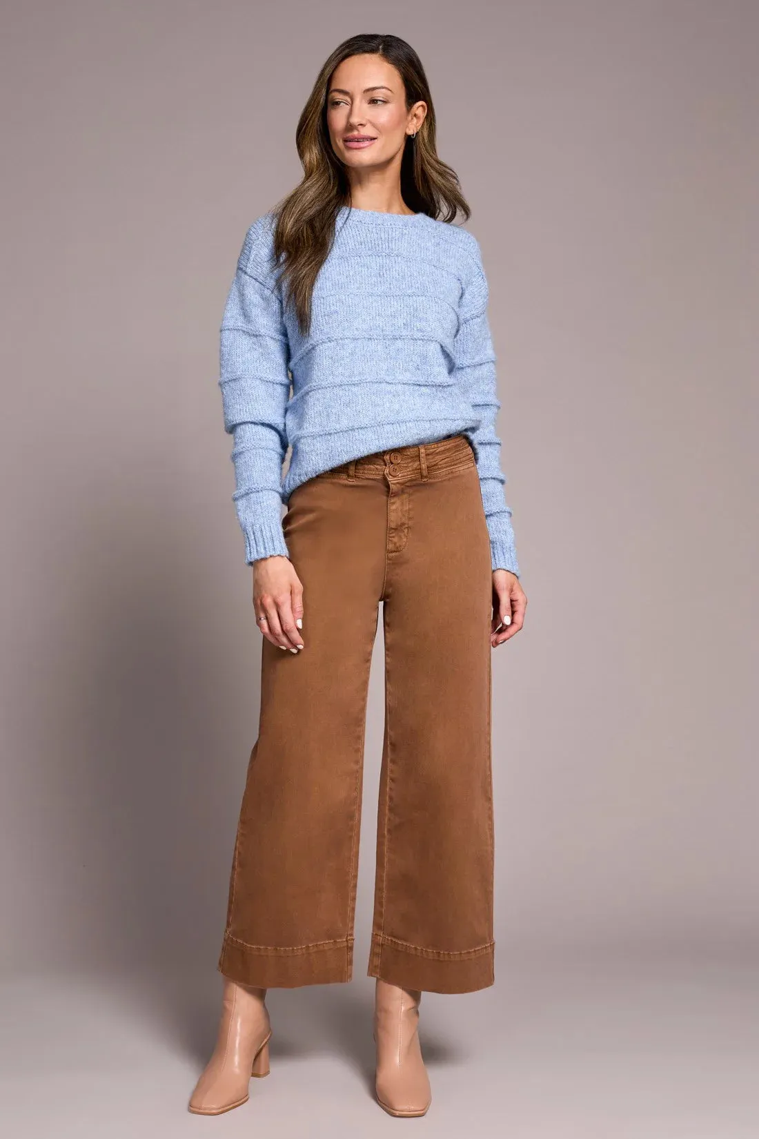 Tribal Comfort Stretch High Rise Palazzo Pants in Walnut Student Outfit Earthy Zero Waste Pattern Design