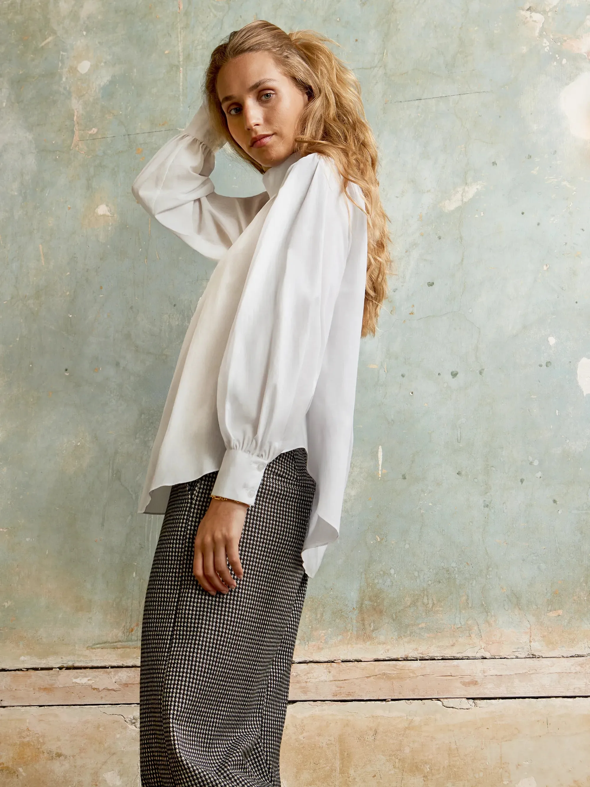 High-Neck Cotton Blouse Eco Conscious Dye Process