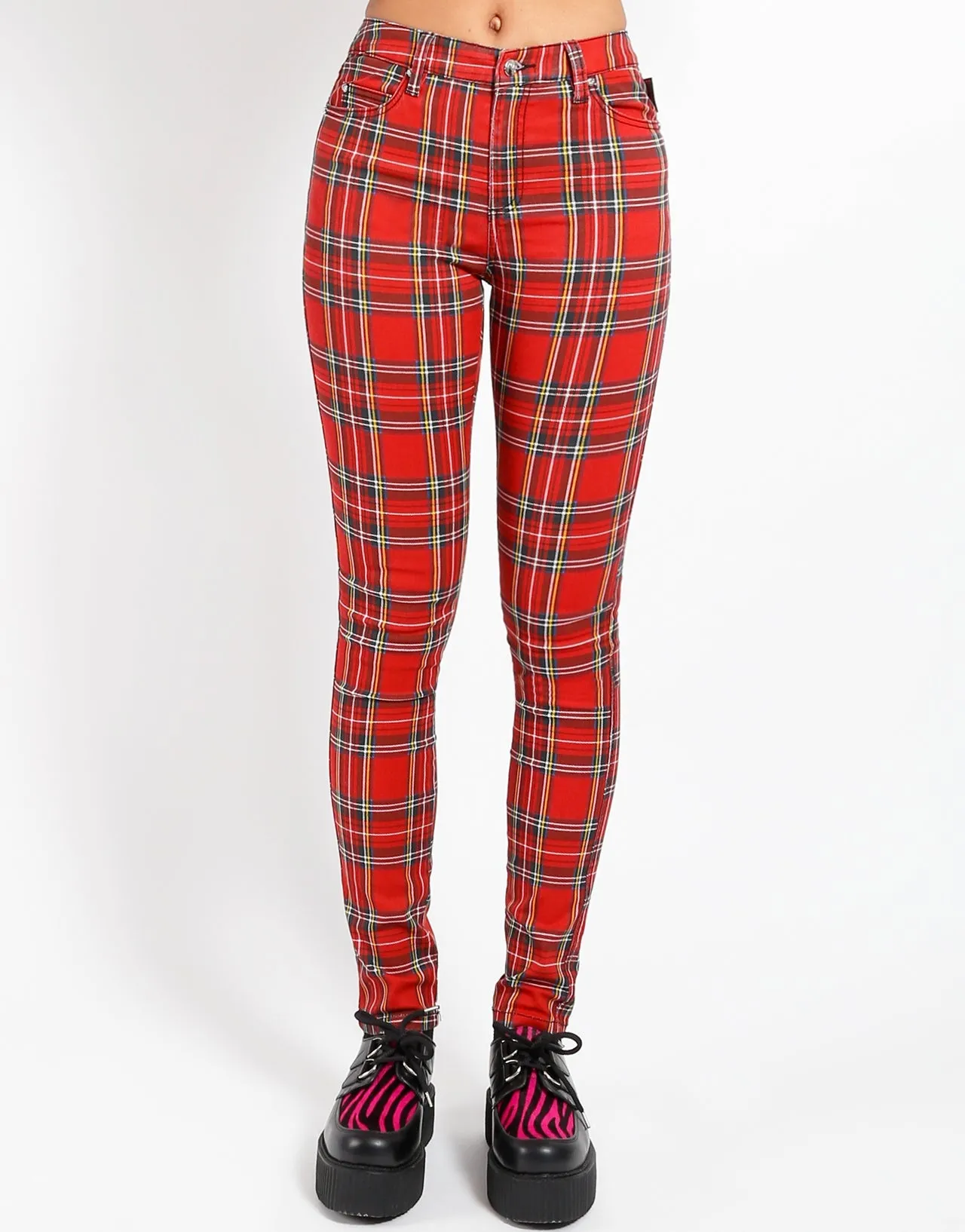 Moisture Lock Technology Reinforced Pockets HIGH WAIST T-BACK JEAN RED PLAID