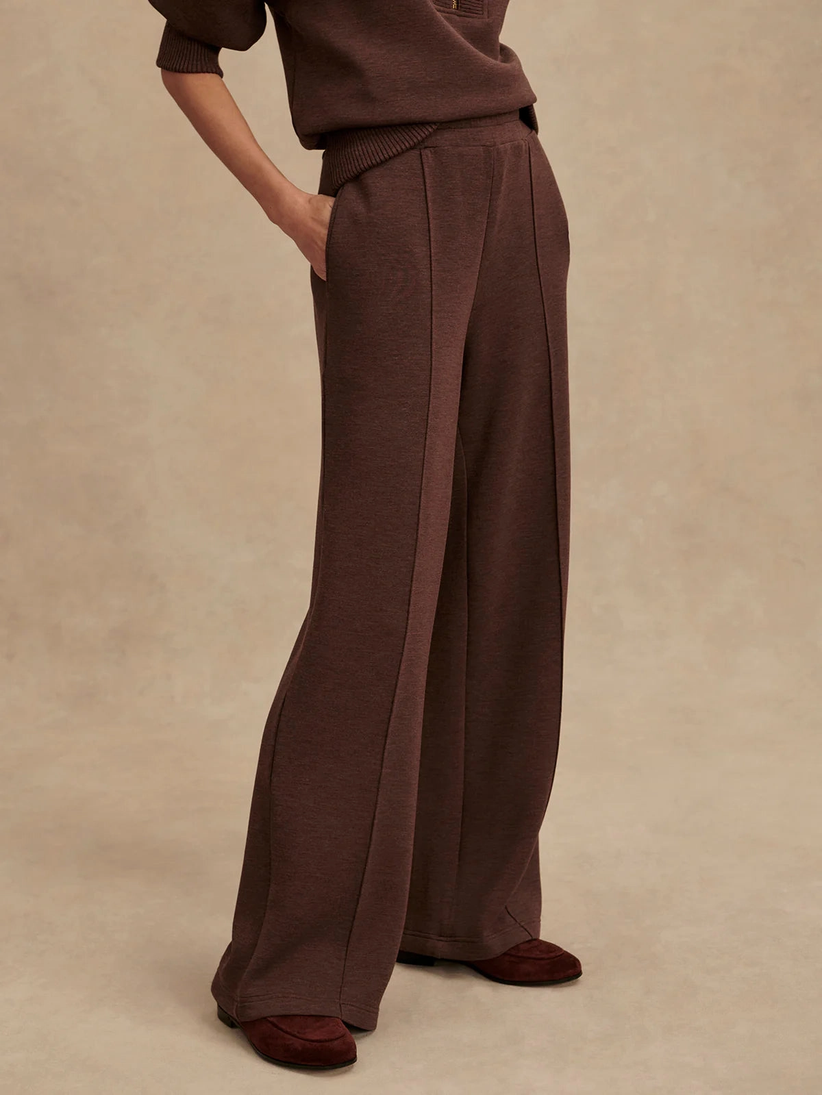 Varley The Wide Leg Pant 30" in Coffee Bean Marl Water resistant coating NonChafingEdges