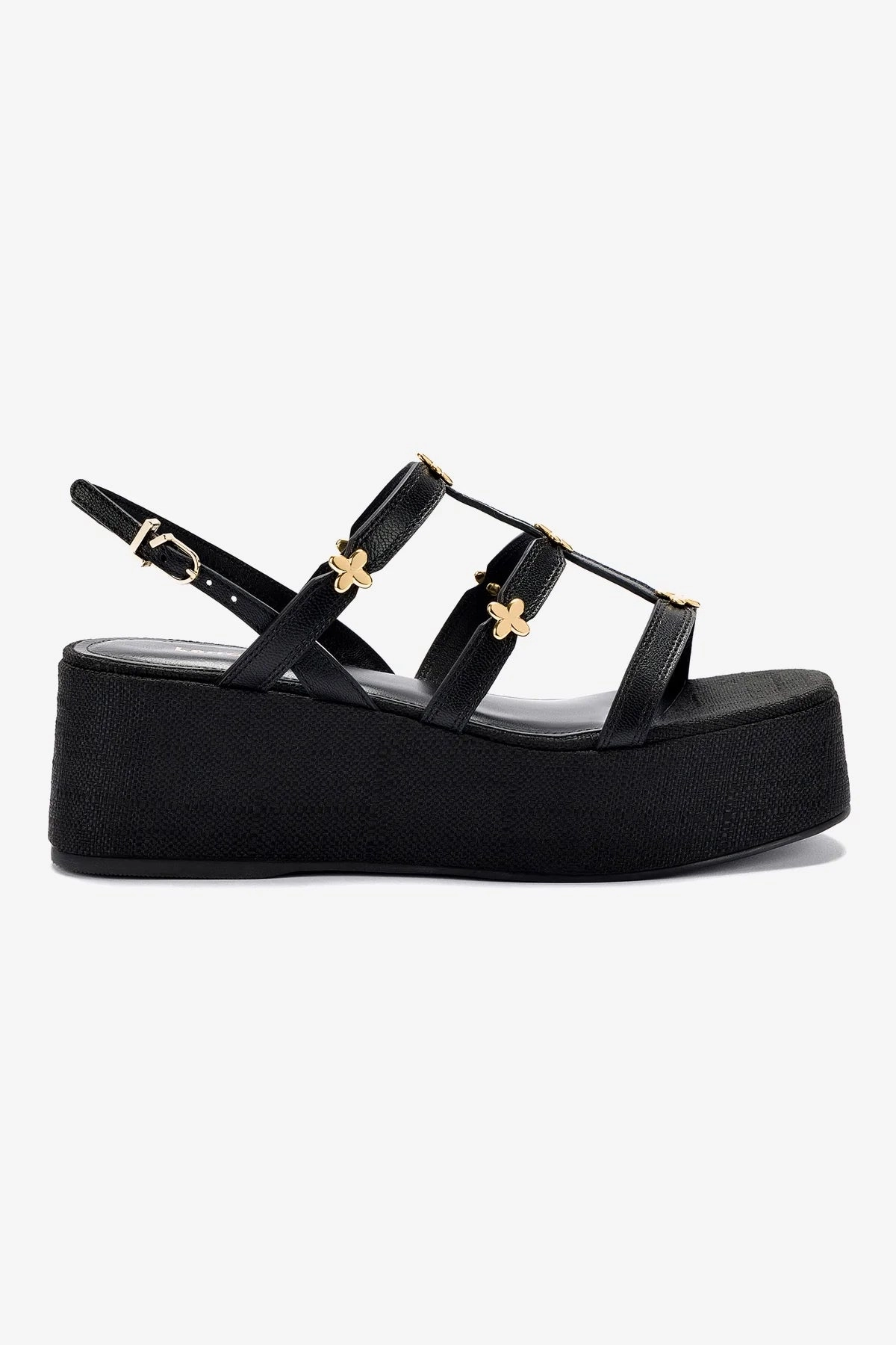 Harmony Flatform Sandal In Black Raffia Old School