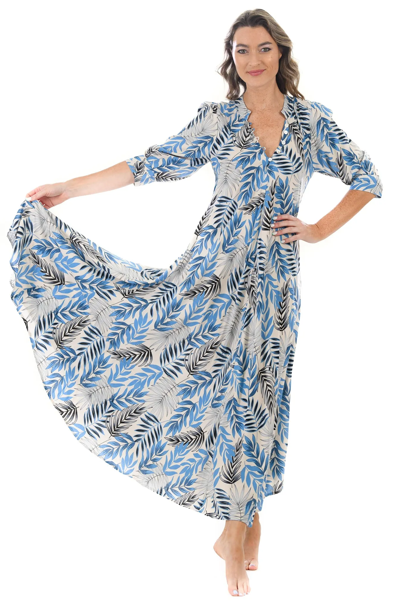 Daphne Dress / Black and Palm Print Fall Layer